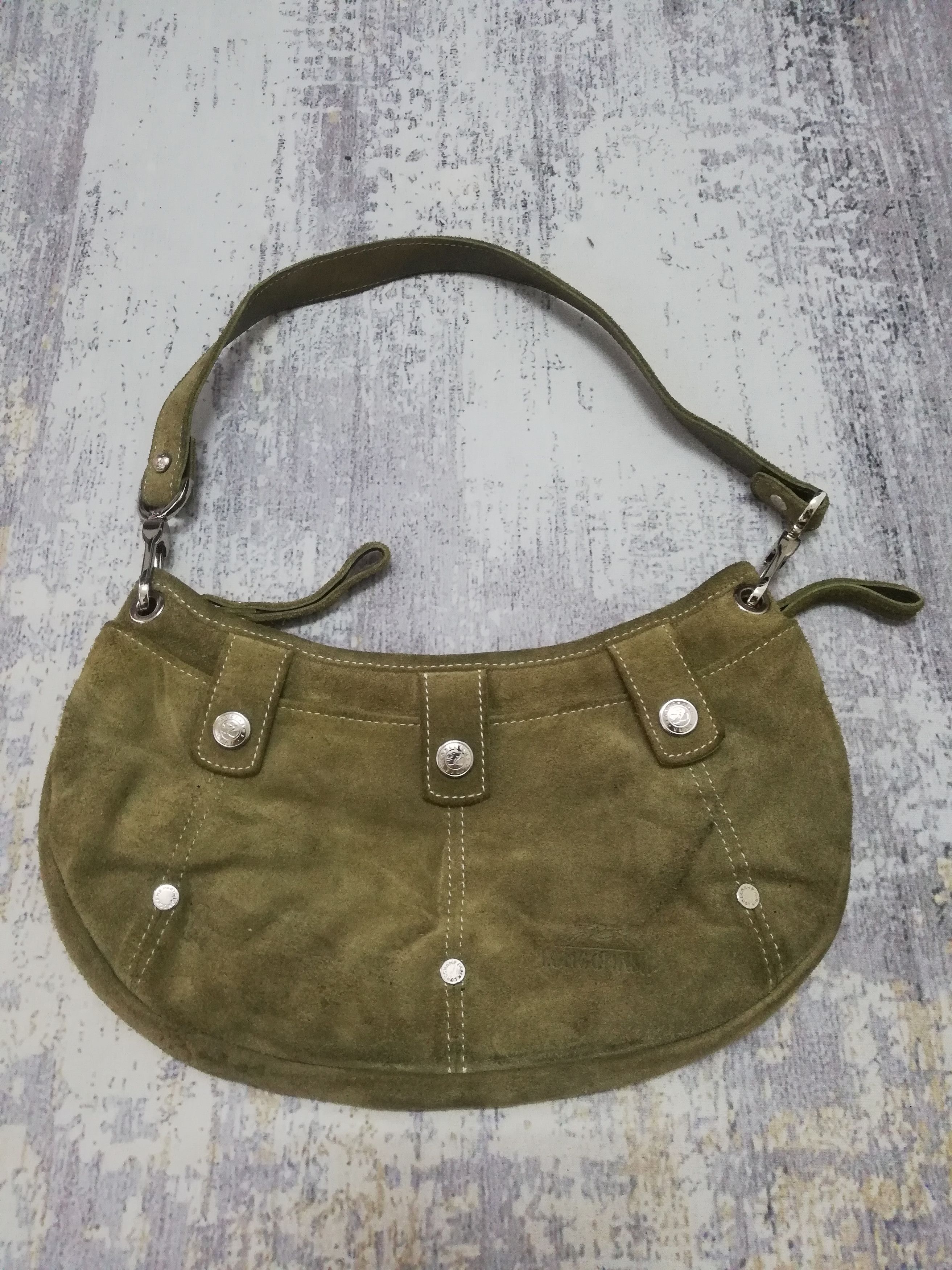 Longchamp Vintage Longchamp Olive Green Suede Studded Shoulder Bag Size ONE SIZE - 1 Thumbnail