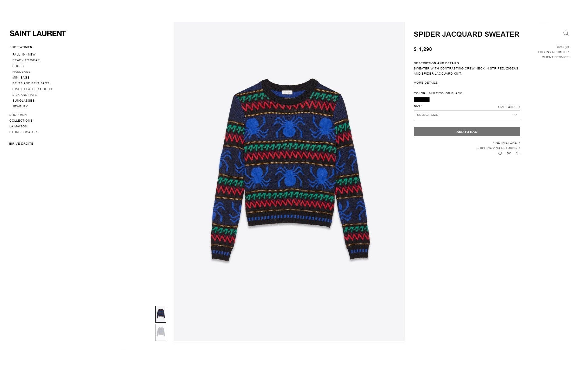 Saint Laurent Paris Saint Laurent Spider Jacquard Sweater Size US S / EU 44-46 / 1 - 7 Thumbnail