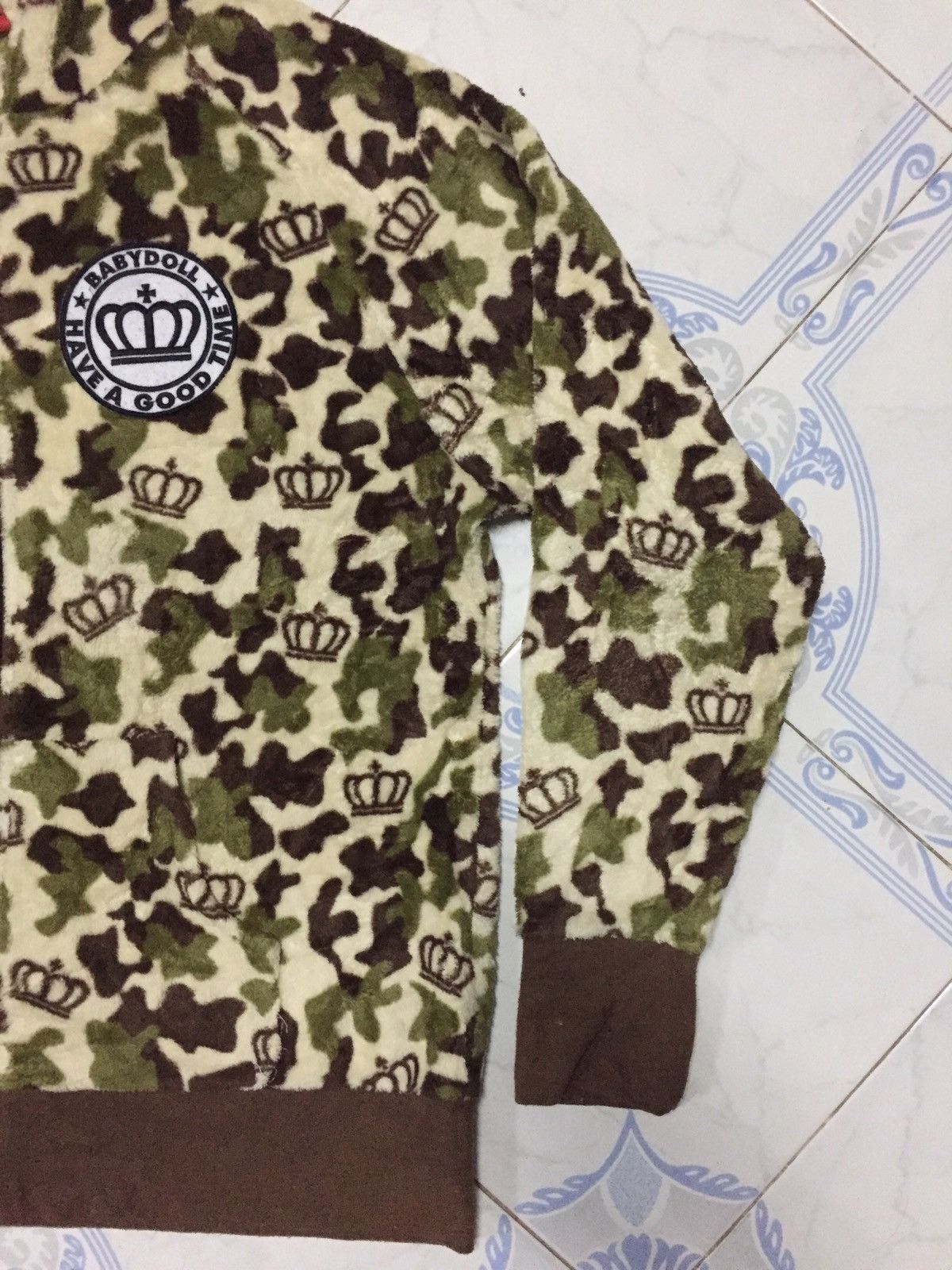 Japanese Brand FullPrint Babydoll Military Camo Fleece Hoodie Jacket Size US L / EU 52-54 / 3 - 4 Thumbnail