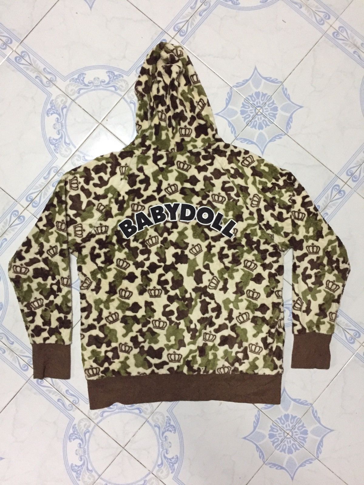 Japanese Brand FullPrint Babydoll Military Camo Fleece Hoodie Jacket Size US L / EU 52-54 / 3 - 7 Thumbnail