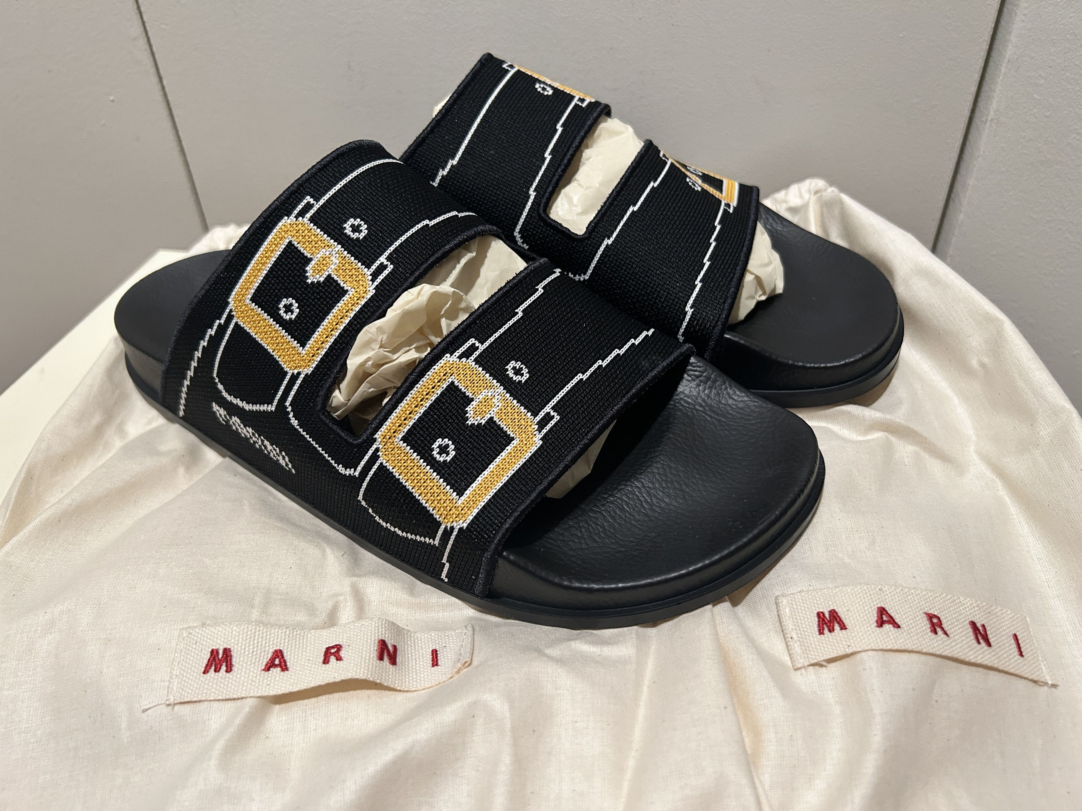 Marni Marni printed buckle slides knit - black Size US 8 / EU 41 - 1 Thumbnail
