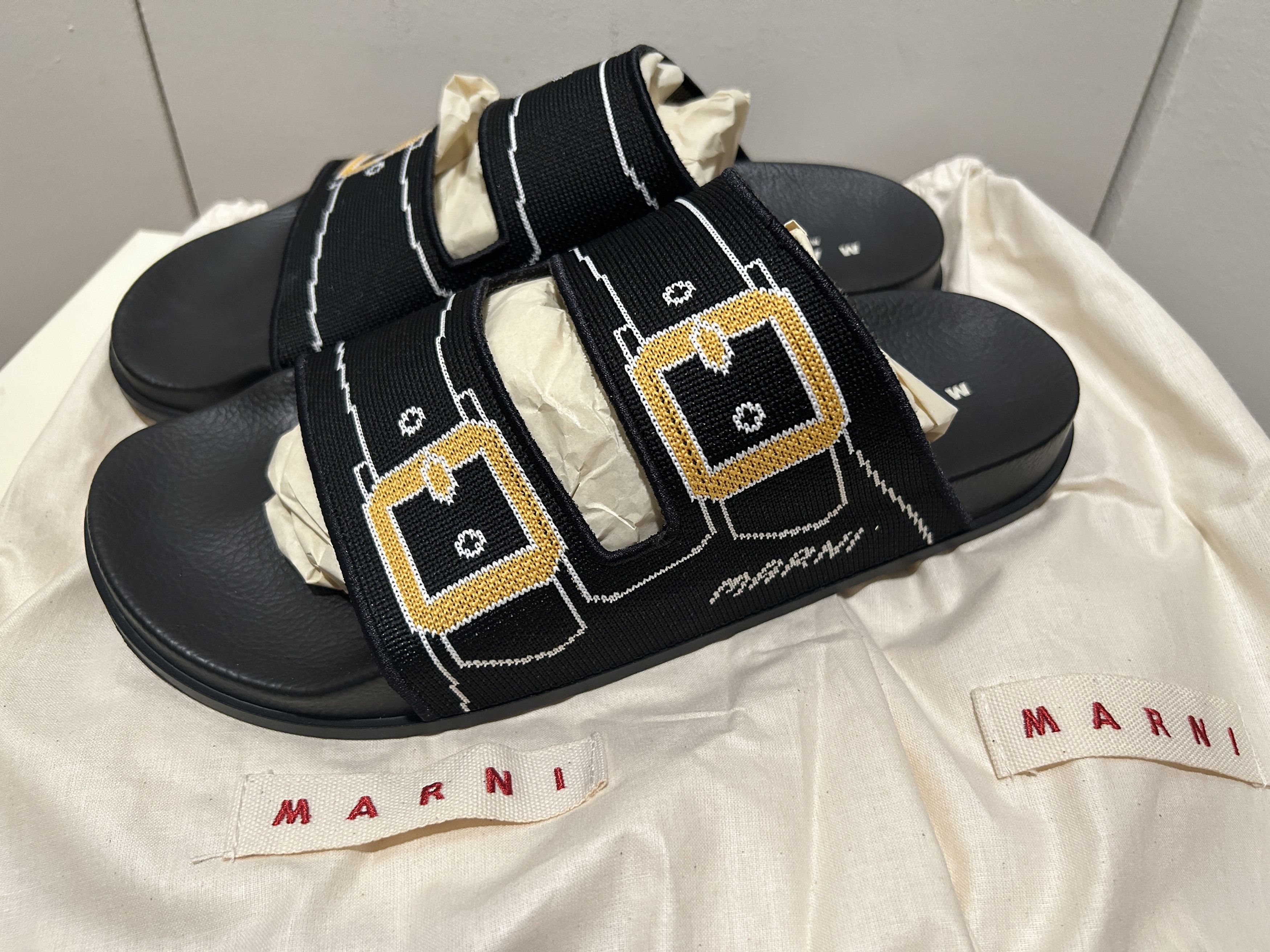 Marni Marni printed buckle slides knit - black Size US 8 / EU 41 - 2 Thumbnail