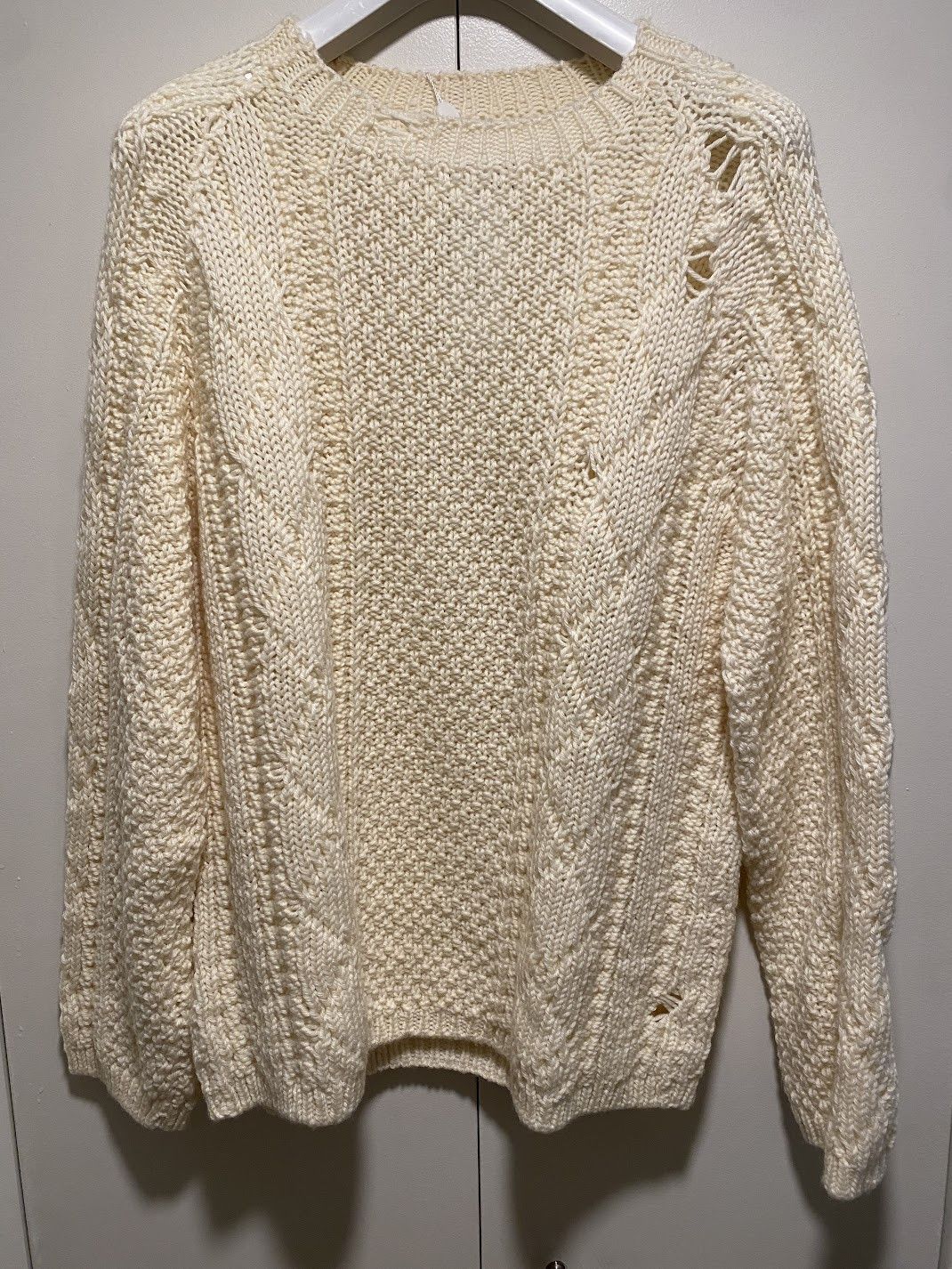 MAISON MARGIELA Distressed Cable knit Sweater Ivory Wool