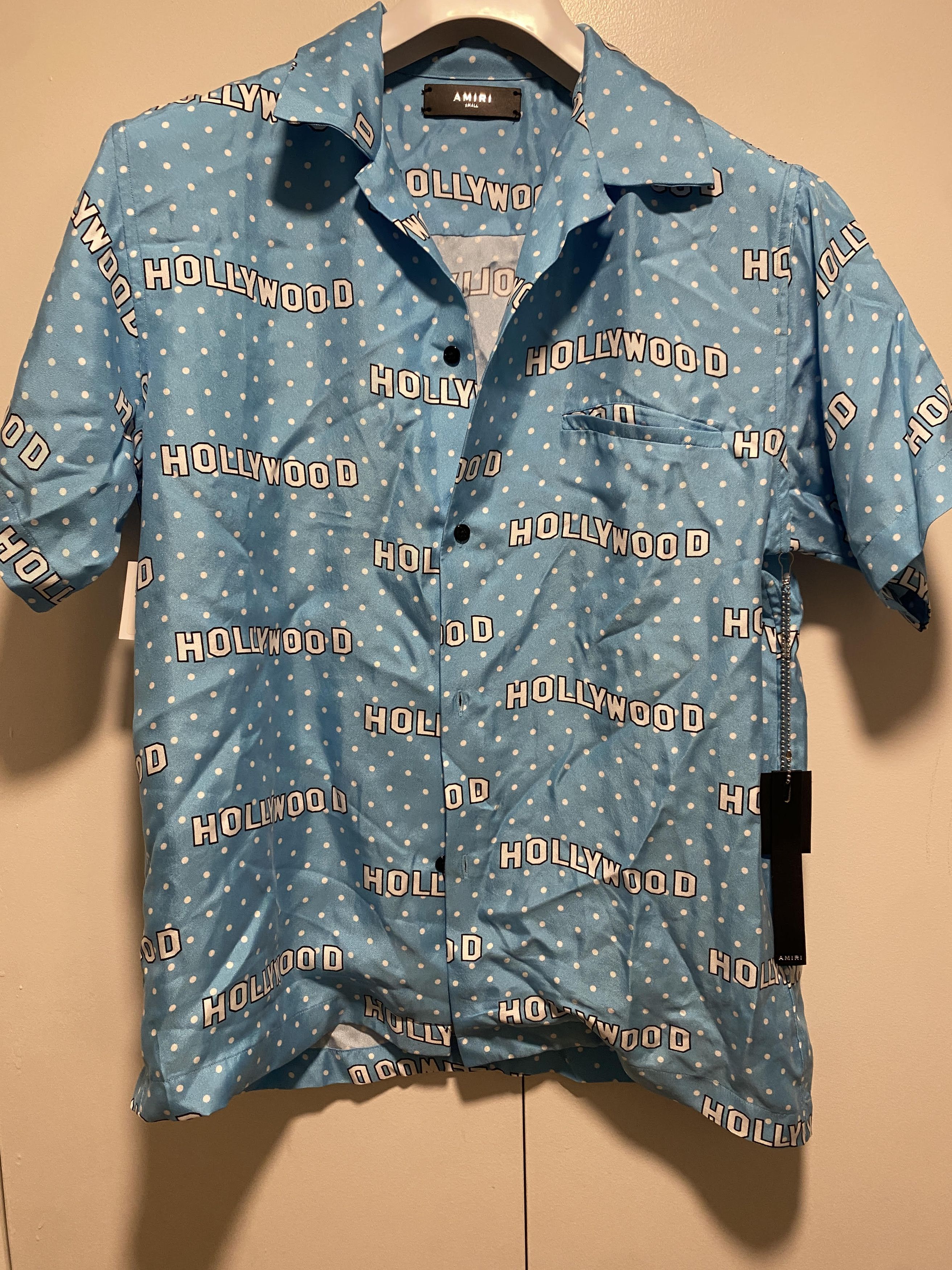 image of Amiri Hollywood Dot Ss Shirt Blue Carolina, Men's (Size Small)