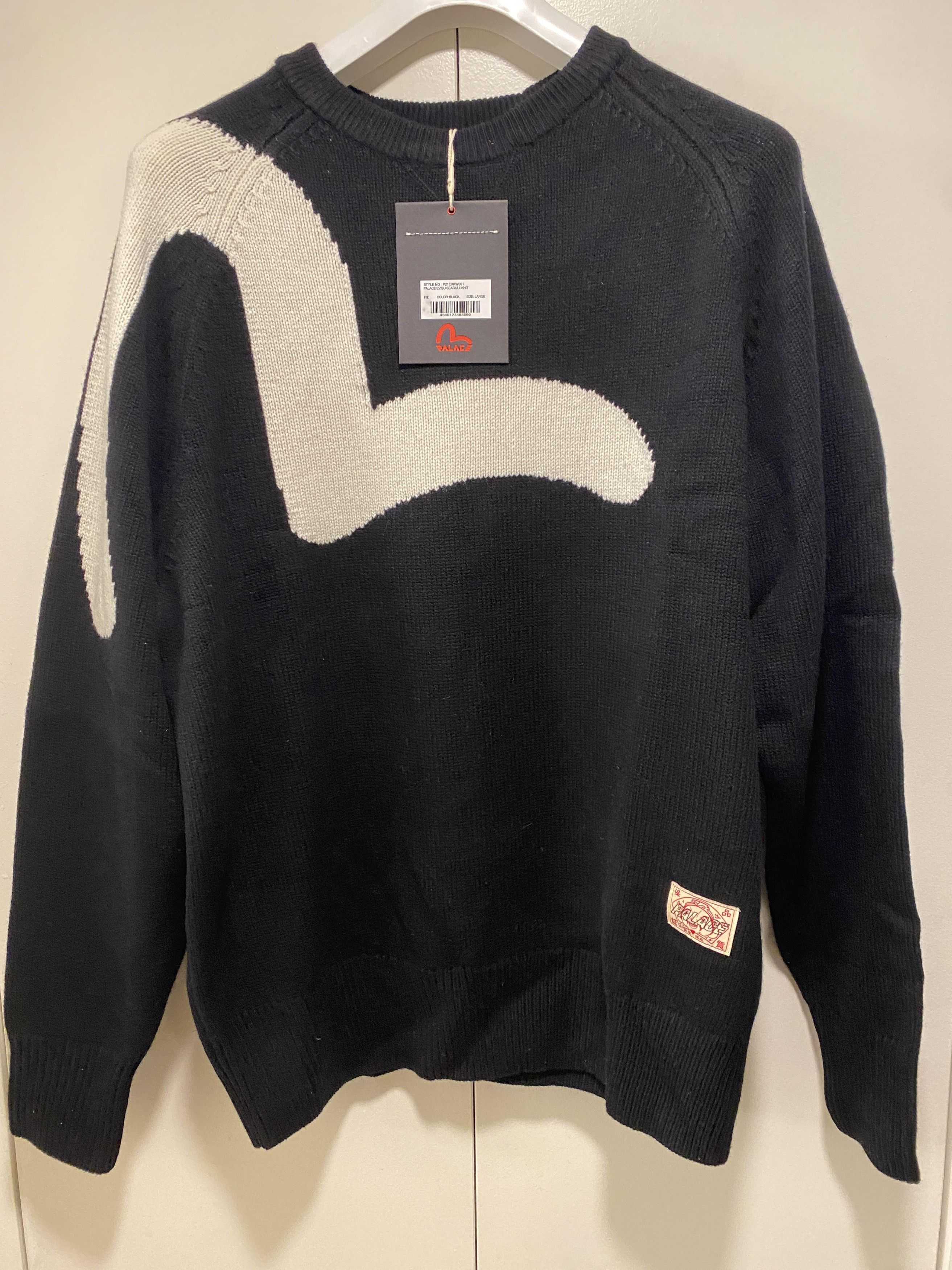 image of Evisu Seagull Knit Black Sweater Size Large, Men's