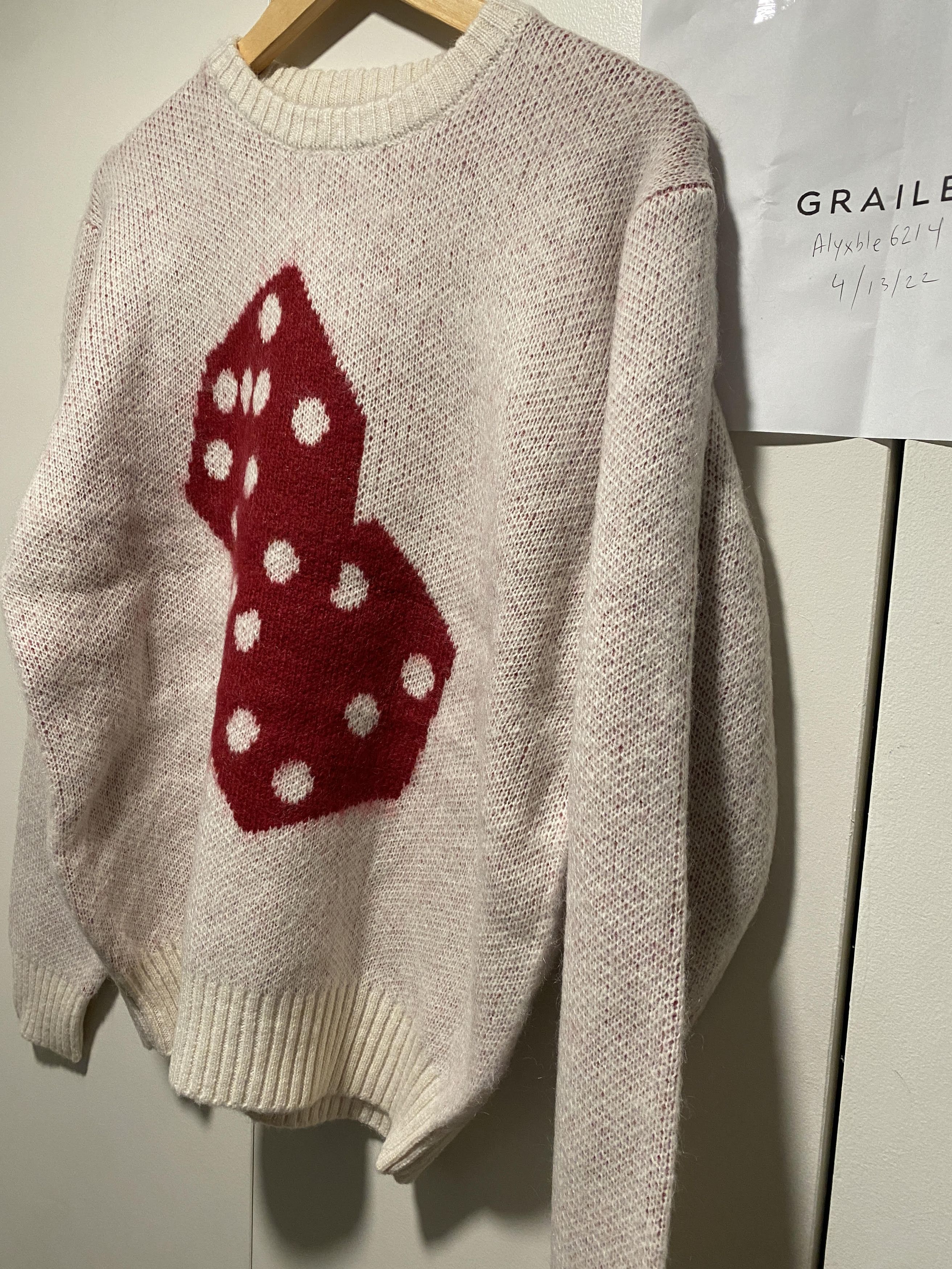 image of Stussy Dice Mohair Sweater Brushed Wool Medium in Ivory, Men's