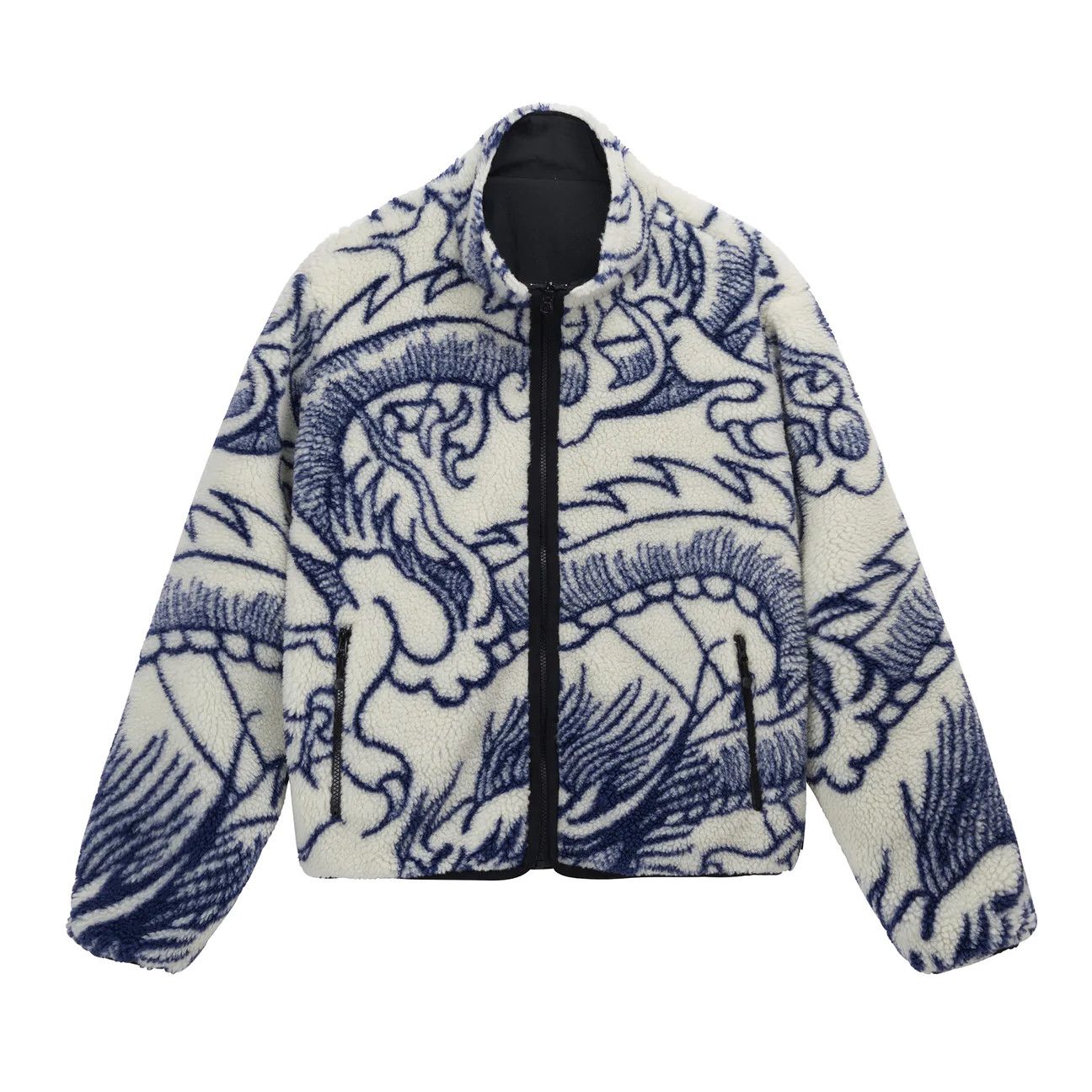 image of Stussy Dragon Sherpa Jacket Holiday 2022 in Blue, Men's (Size XL)