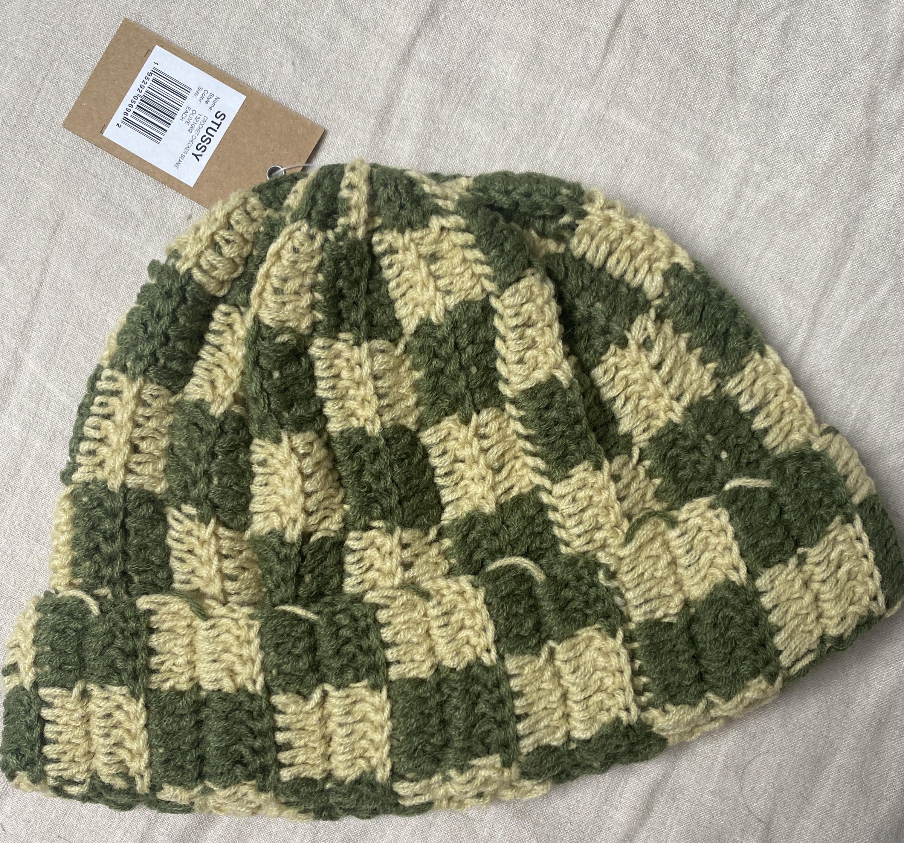 image of Stussy Crochet Checker Beanie - Green, Men's