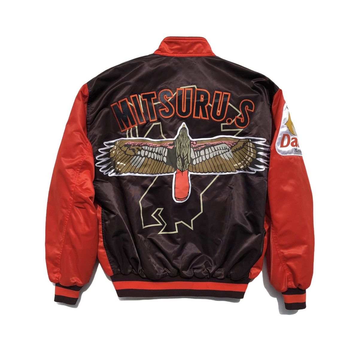 image of Vintage Rawlings By Asics Fukuoka Daiei Hawks Varsity Jacket in Oren/Black, Men's (Size Large)