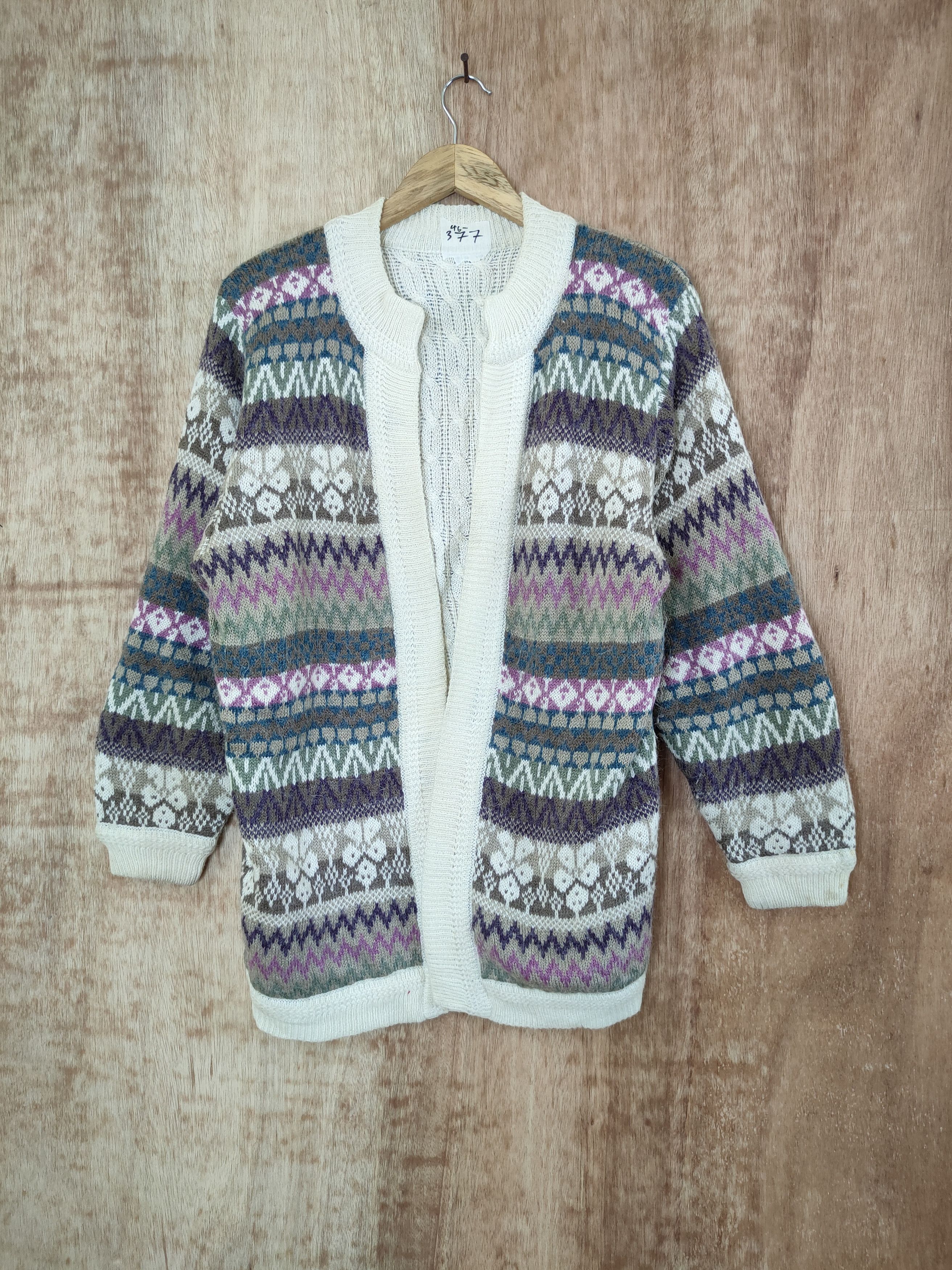 image of Japan Reversible Art Color Cable Cardigan Knitwear 46-377 in Mix, Men's (Size Large)