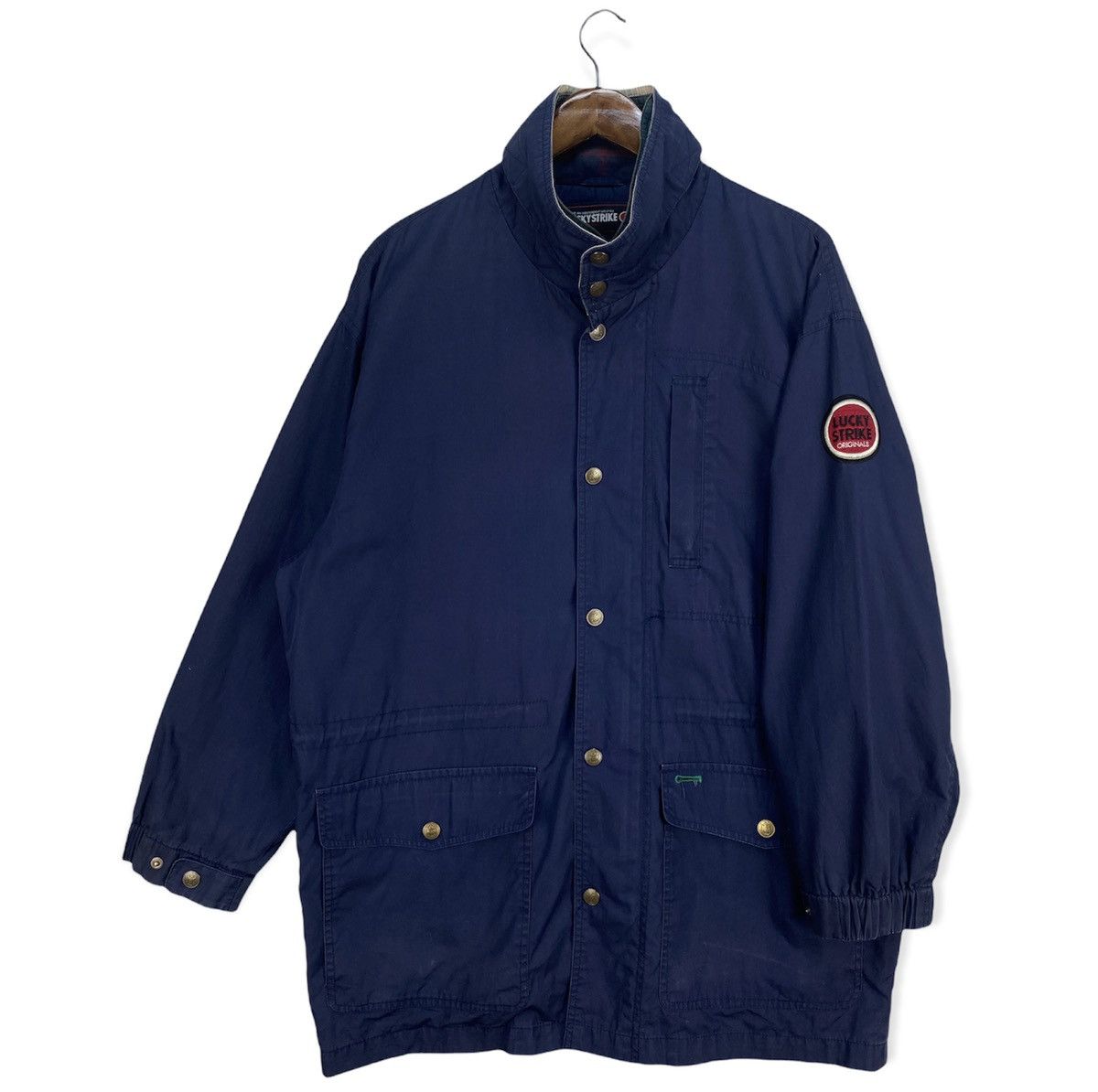 image of Lucky Sports Specialties Vintage Lucky Strike Trench Jacket in Blue, Men's (Size Large)