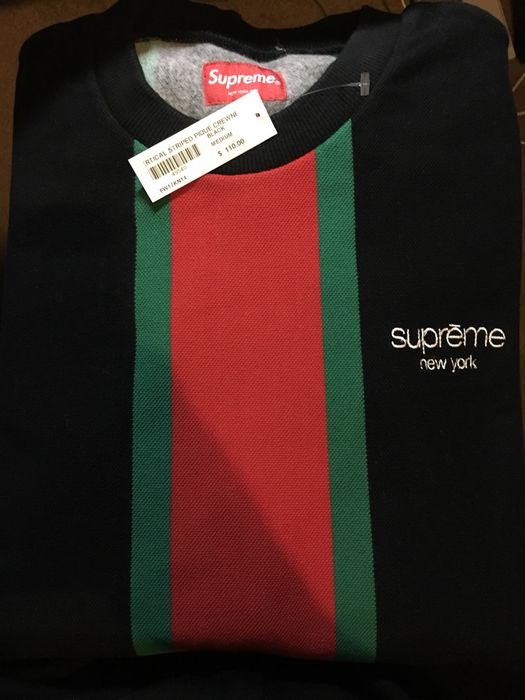 Supreme 2017 FW supreme Vertical Striped Pique Crewneck Box Logo