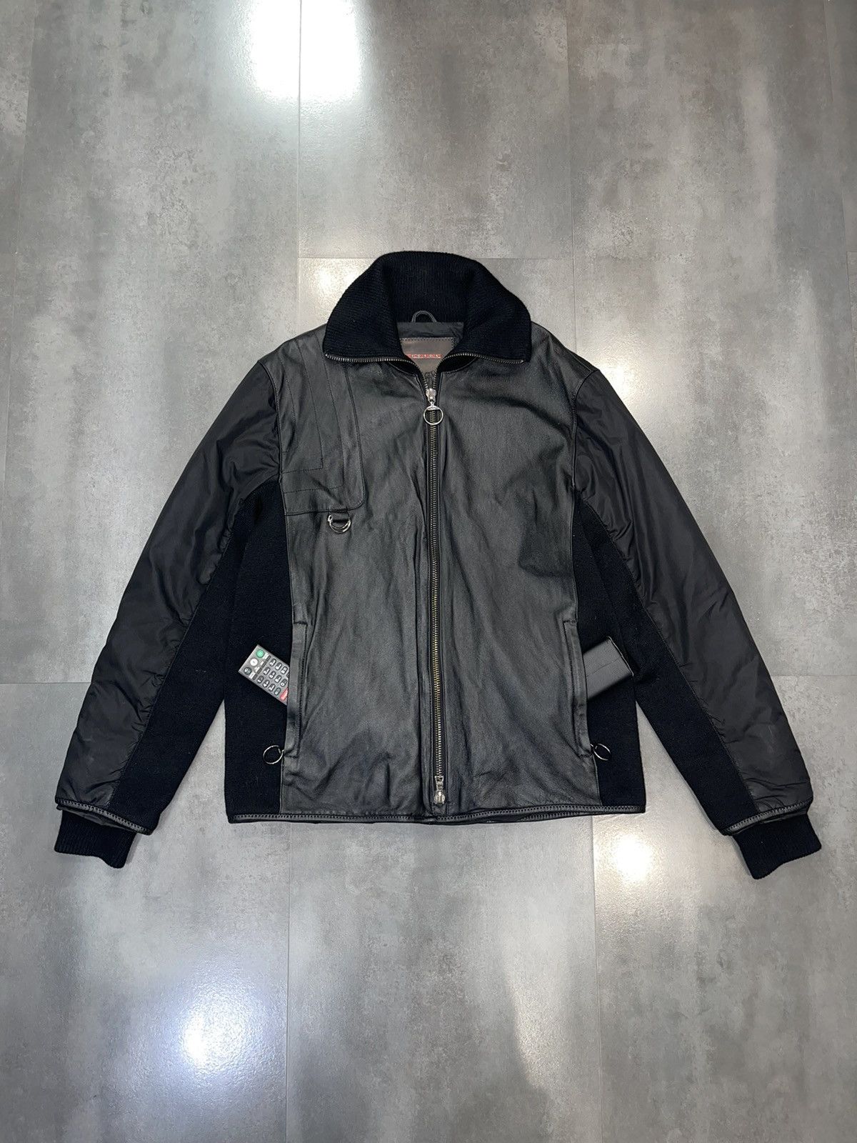 image of Archive Prada Black Leather Jacket, Men's (Size Large)