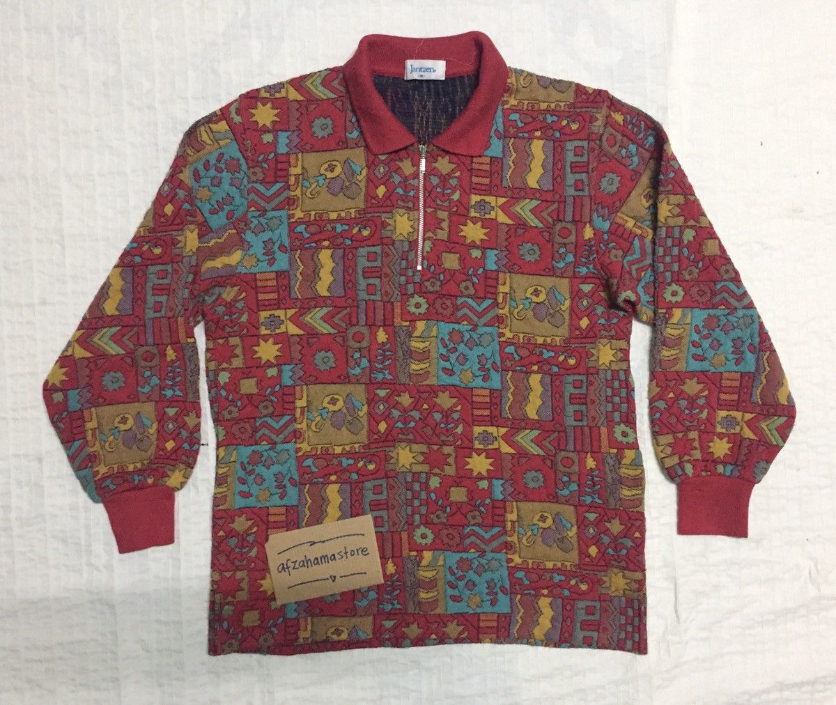 image of Jantzen Fullprint Graphic Art Long Sleeve Sweater, Men's (Size Medium)