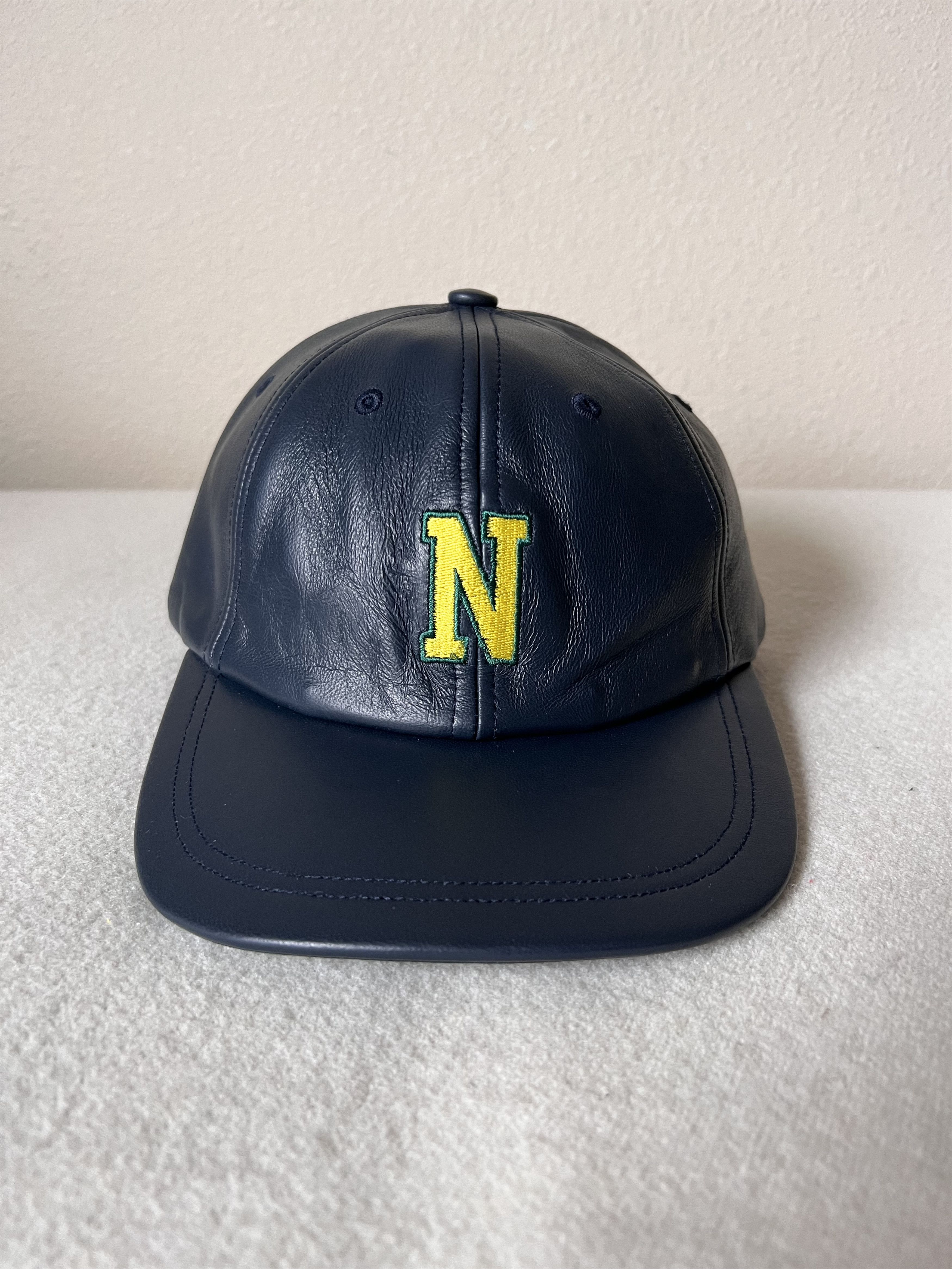 Noah Noah NY Leather Collegiate 6 Panel Hat in Navy Size ONE SIZE - 2 Thumbnail