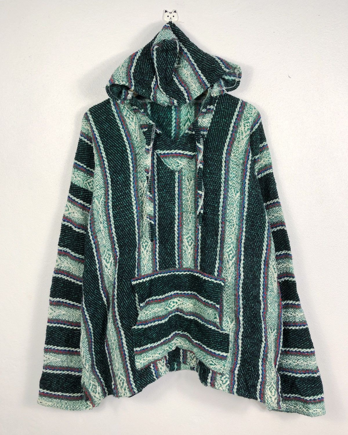 image of Mexican Threads x Vintage Mexican Baja Drug Rug Hoodie in Green, Men's (Size XL)