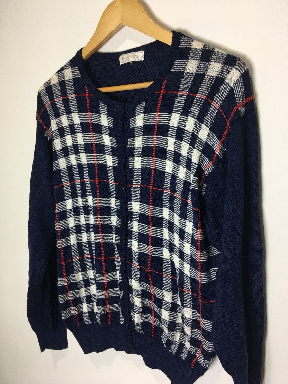 Burberry × Designer × Vintage Rare Vintage 90s Burberrys nova checkered Cardigan pullover Size US M / EU 48-50 / 2 - 2 Thumbnail