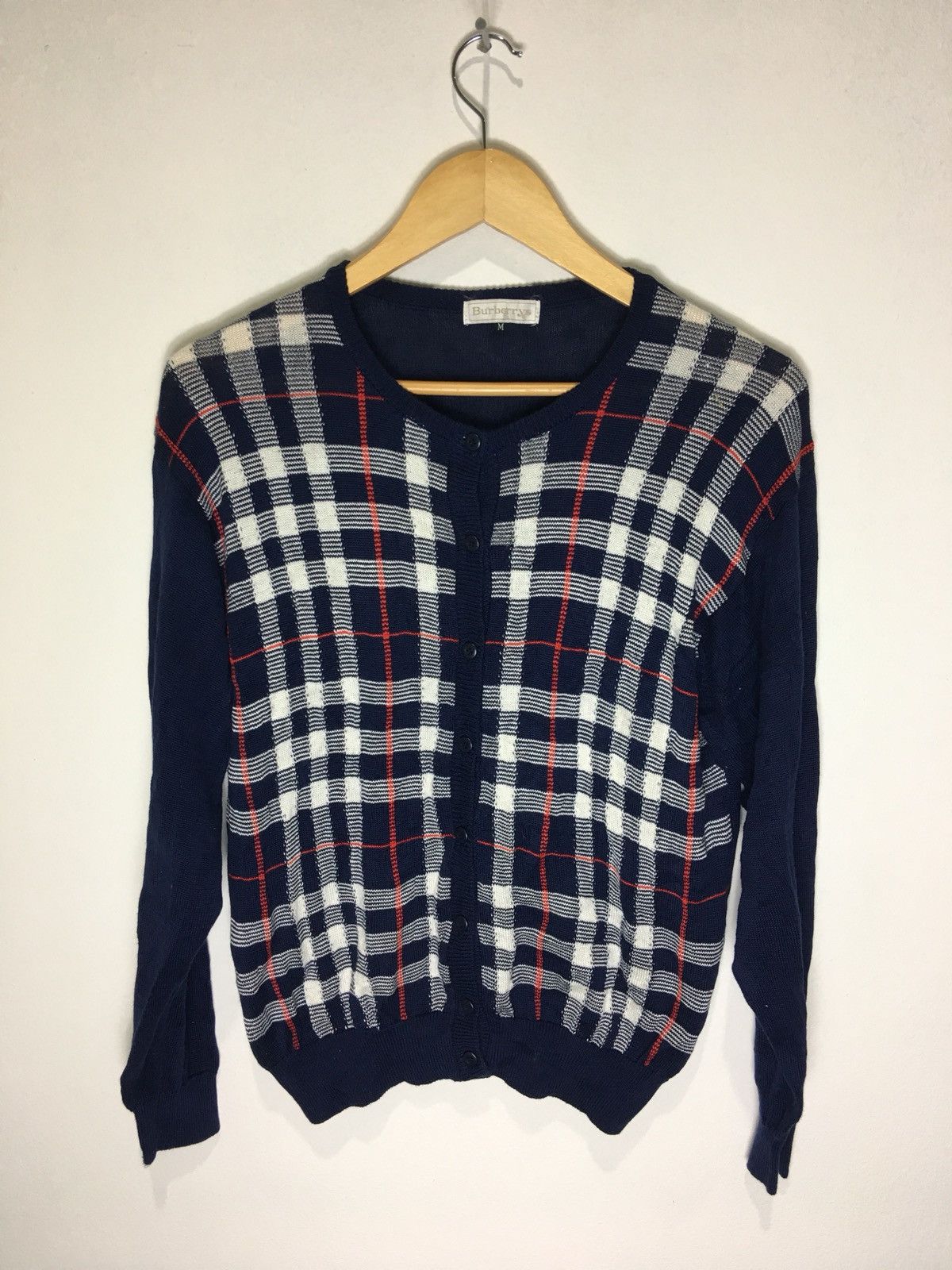 Burberry × Designer × Vintage Rare Vintage 90s Burberrys nova checkered Cardigan pullover Size US M / EU 48-50 / 2 - 1 Thumbnail