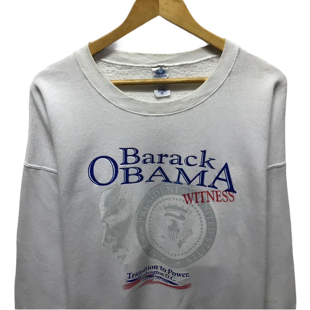 image of Vintage Barack Obama Presiden Of United State Sweatshirt in White, Men's (Size XL)