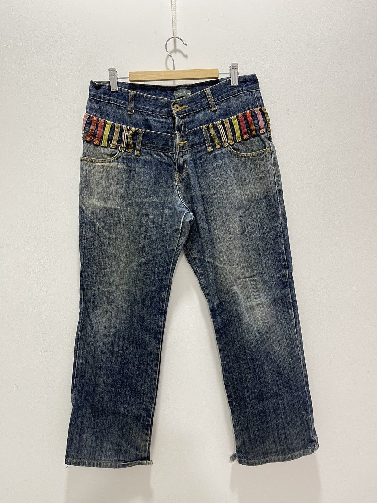 Japanese Brand × Vintage JAPANESE DOUBLE WAIST NICE DESIGN DISTRESSED DENIM JEANS Size US 31 - 9 Thumbnail