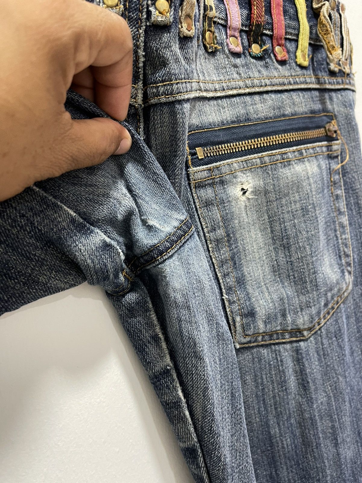 Japanese Brand × Vintage JAPANESE DOUBLE WAIST NICE DESIGN DISTRESSED DENIM JEANS Size US 31 - 8 Thumbnail
