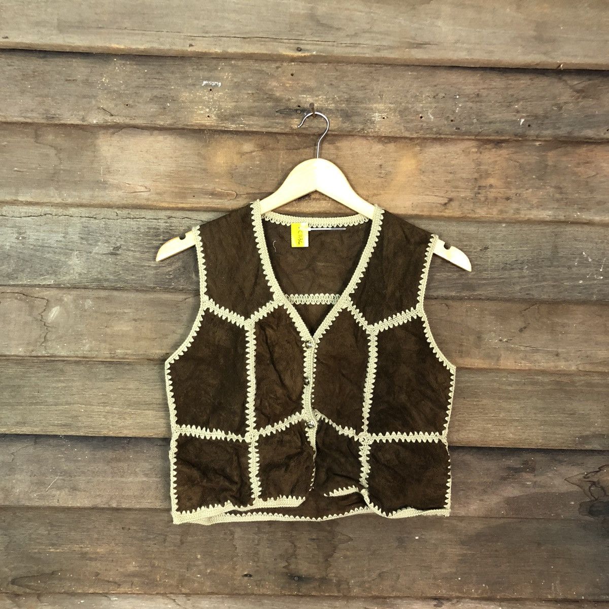 Handmade DLL Japan Brown patchwork Leather vest jacket #c1136 Size XS / US 0-2 / IT 36-38 - 3 Thumbnail