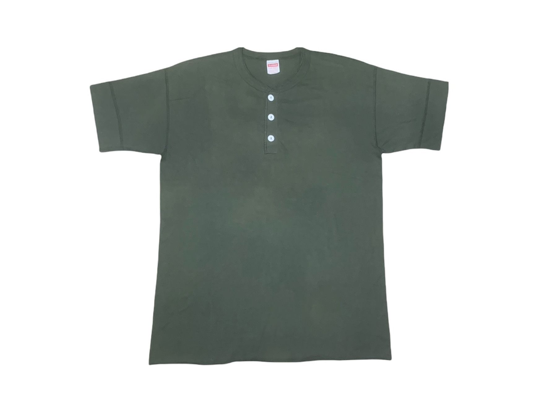 image of Military x USMC Vintage 70's Healthknit Plain Green Army Henley Neck Tees, Men's (Size XL)