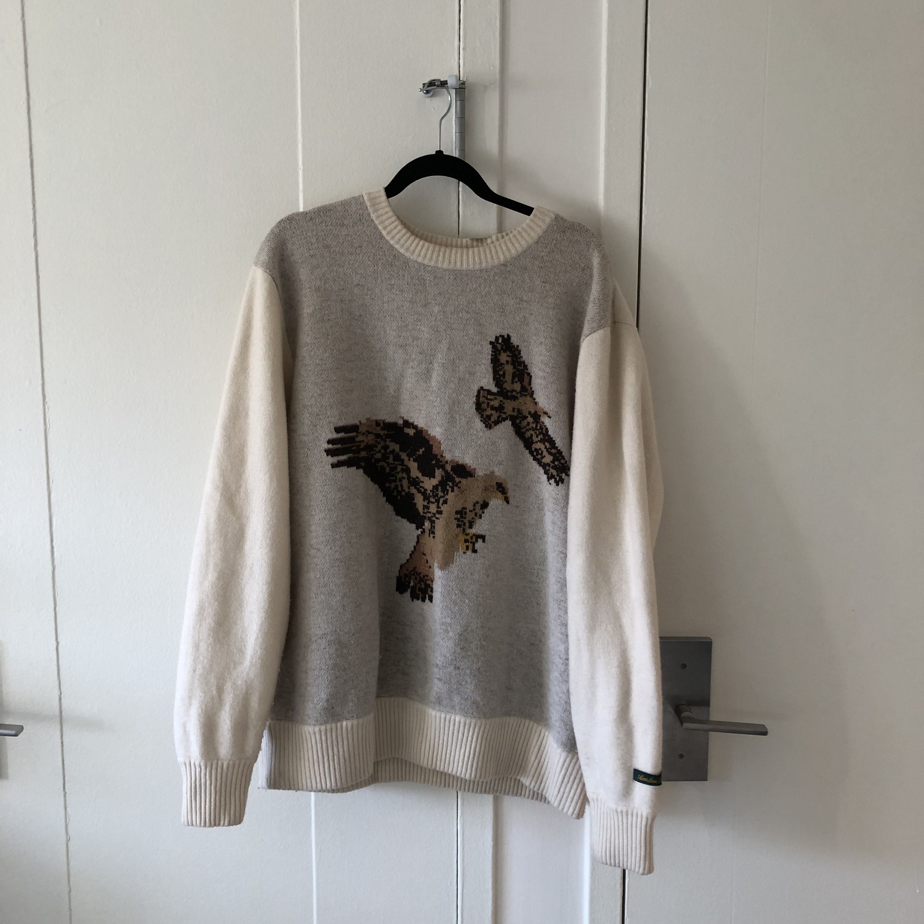 Image of Aime Leon Dore Preregrine Falcon Wool Sweater in Cream, Men's (Size 2XL)