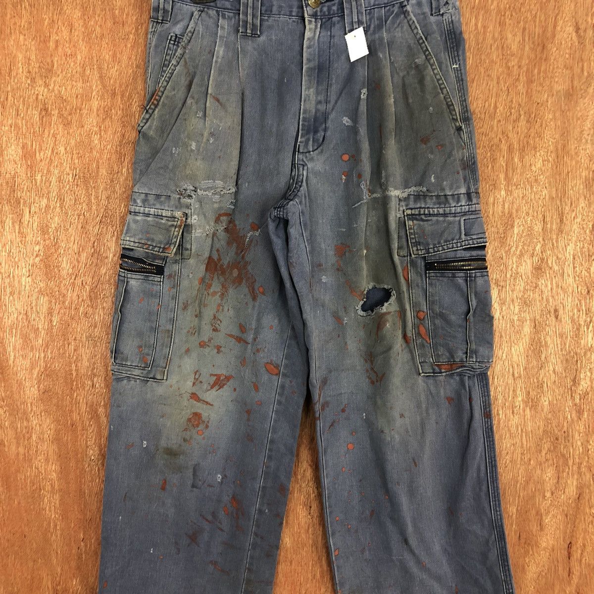 Japanese Brand DLL Grancisco Blue utility worn thrashed cargo Jeans #2119 Size US 28 / EU 44 - 4 Thumbnail