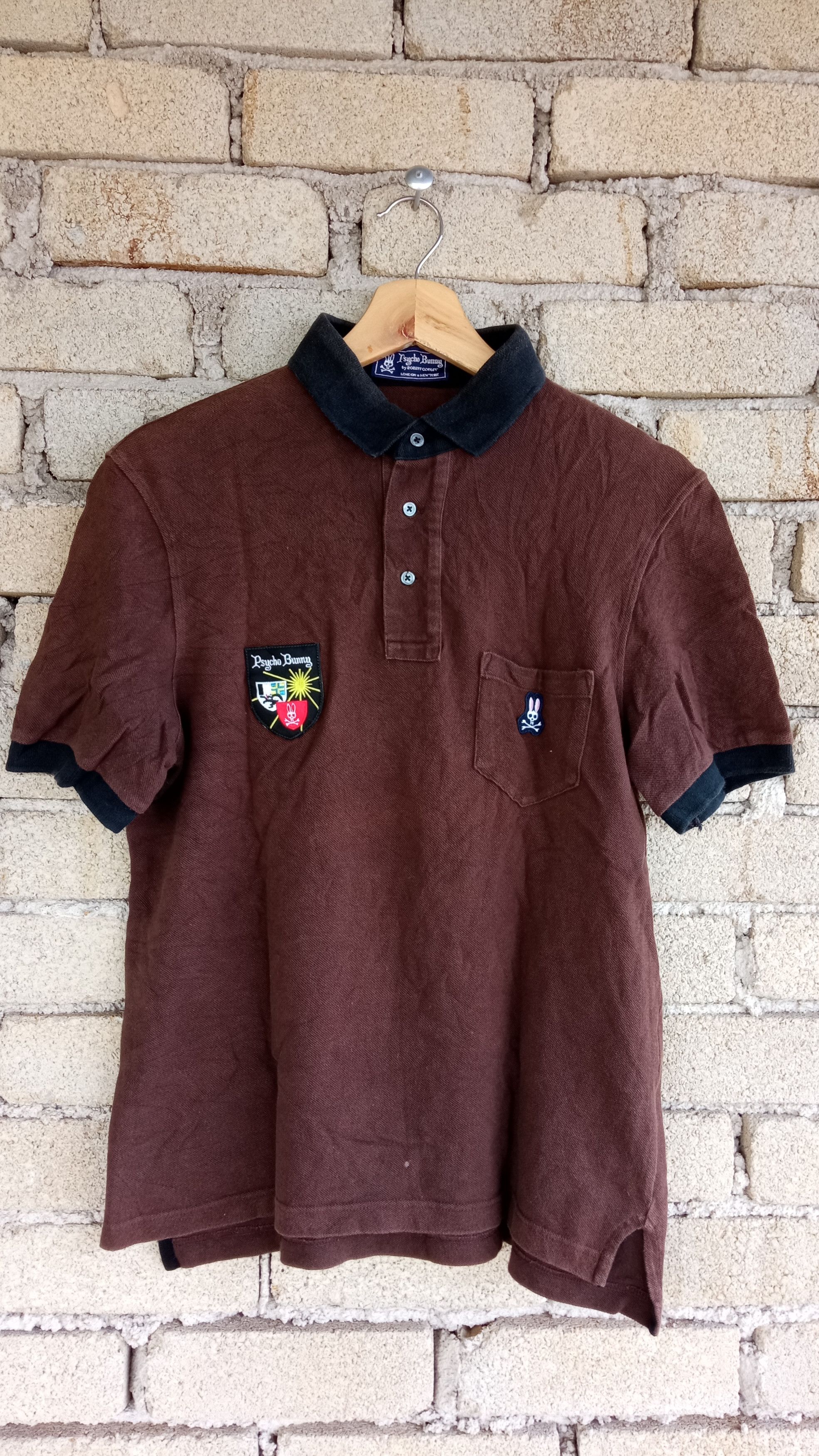 image of Psycho Bunny Ringer Polo T-Shirt in Brown, Men's (Size Medium)