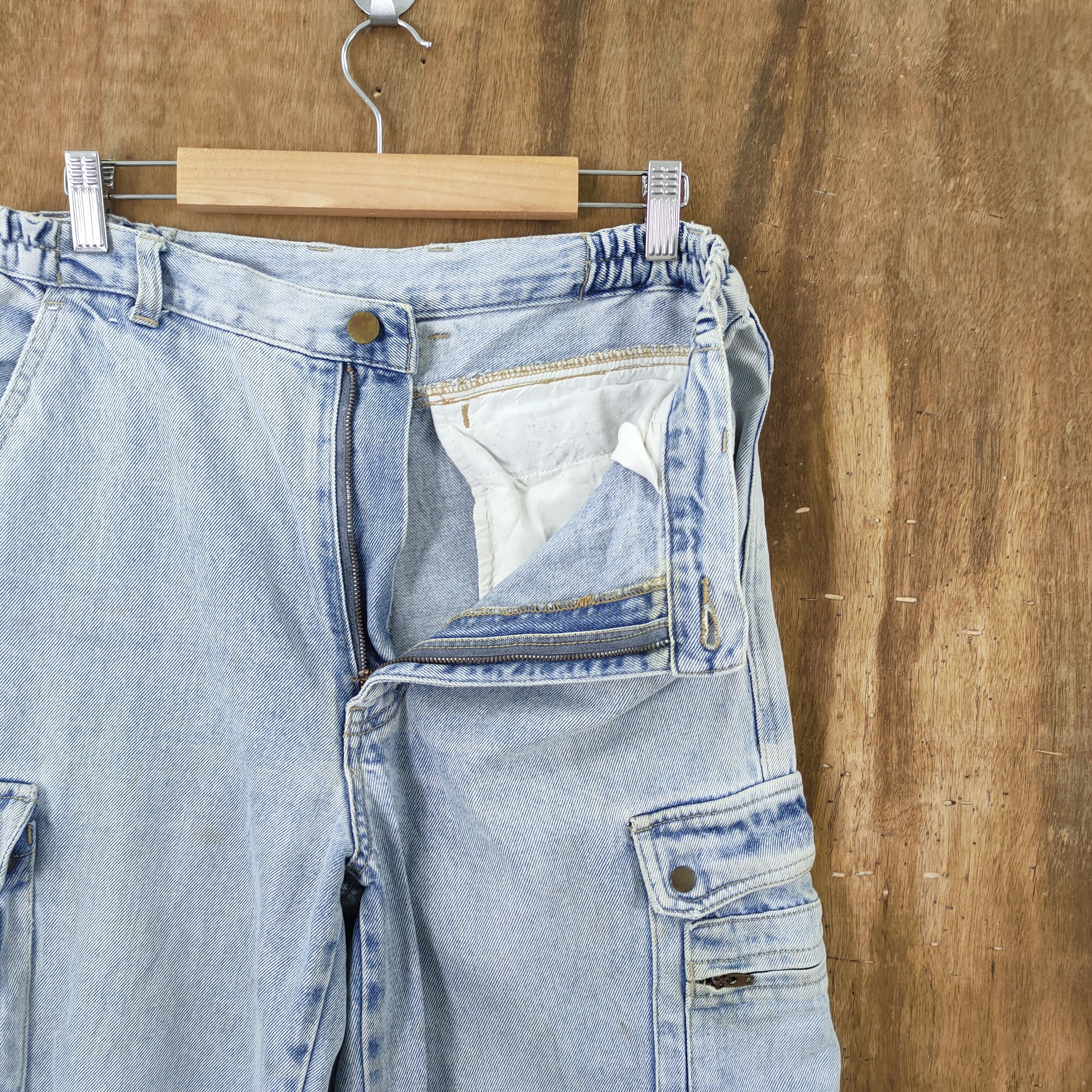Japanese Brand × StraightFaded JAPANESE BRAND FADED LIGHT BLUE JEAN CARGO PANTS Size US 30 / EU 46 - 6 Thumbnail