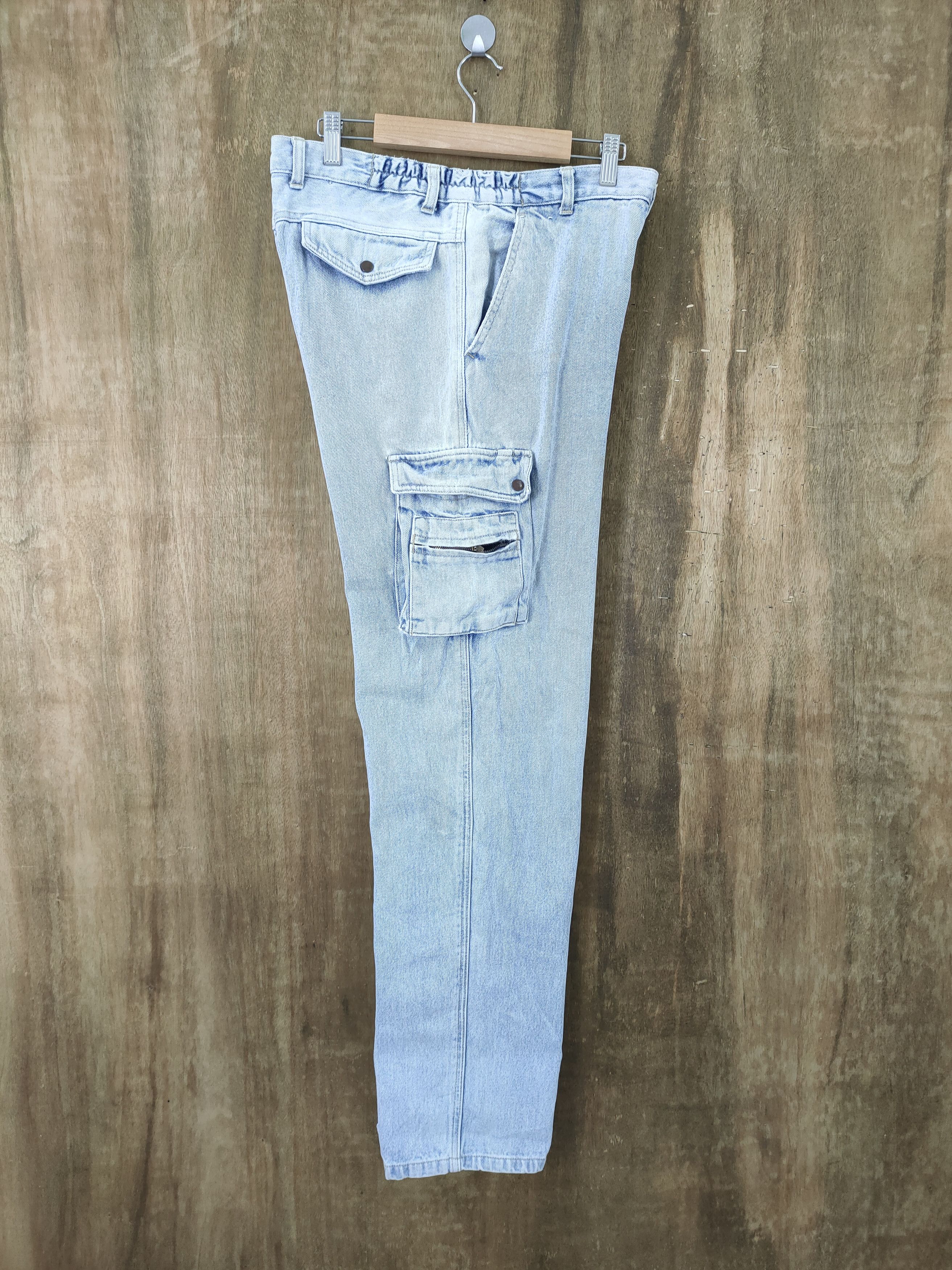 Japanese Brand × StraightFaded JAPANESE BRAND FADED LIGHT BLUE JEAN CARGO PANTS Size US 30 / EU 46 - 2 Thumbnail