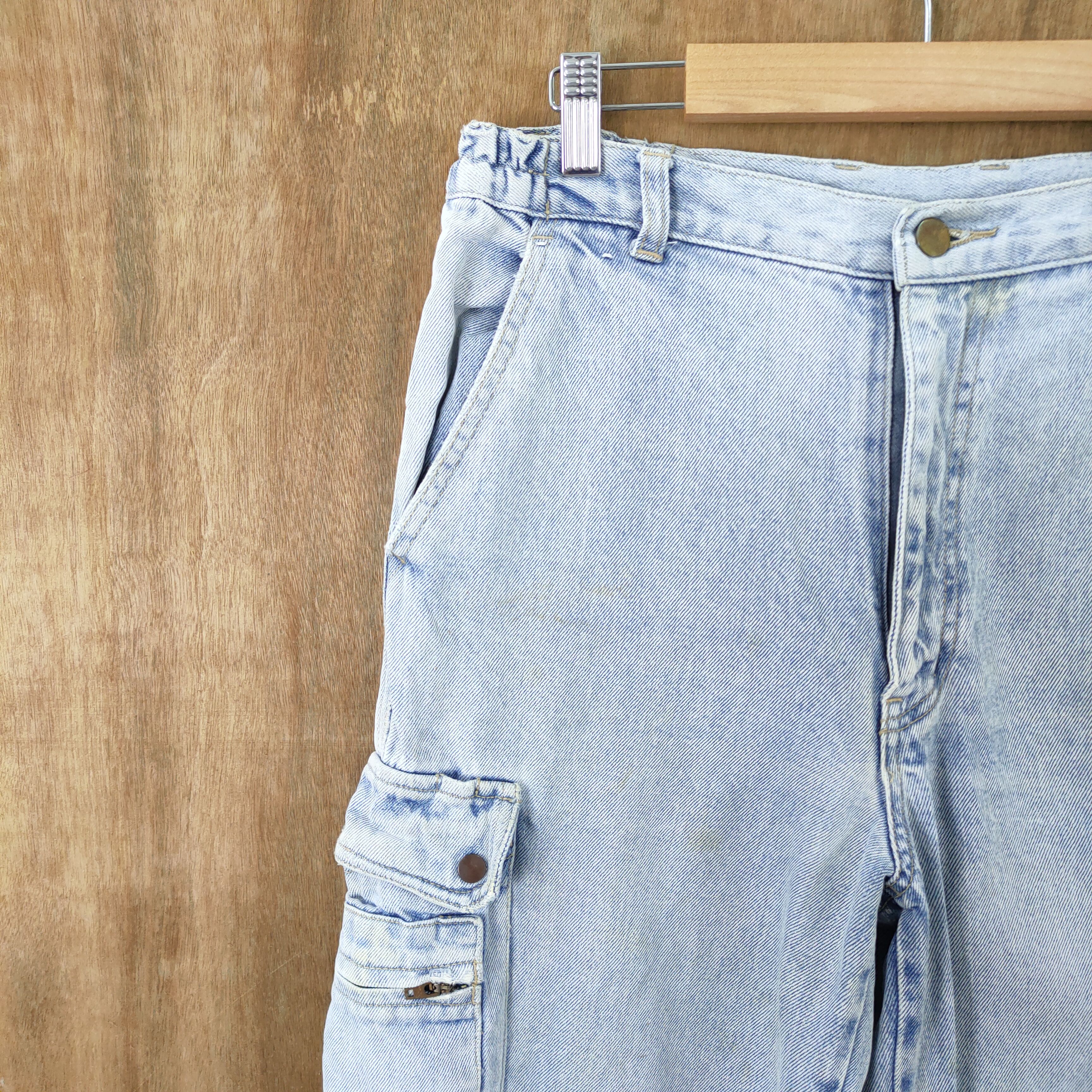 Japanese Brand × StraightFaded JAPANESE BRAND FADED LIGHT BLUE JEAN CARGO PANTS Size US 30 / EU 46 - 10 Thumbnail