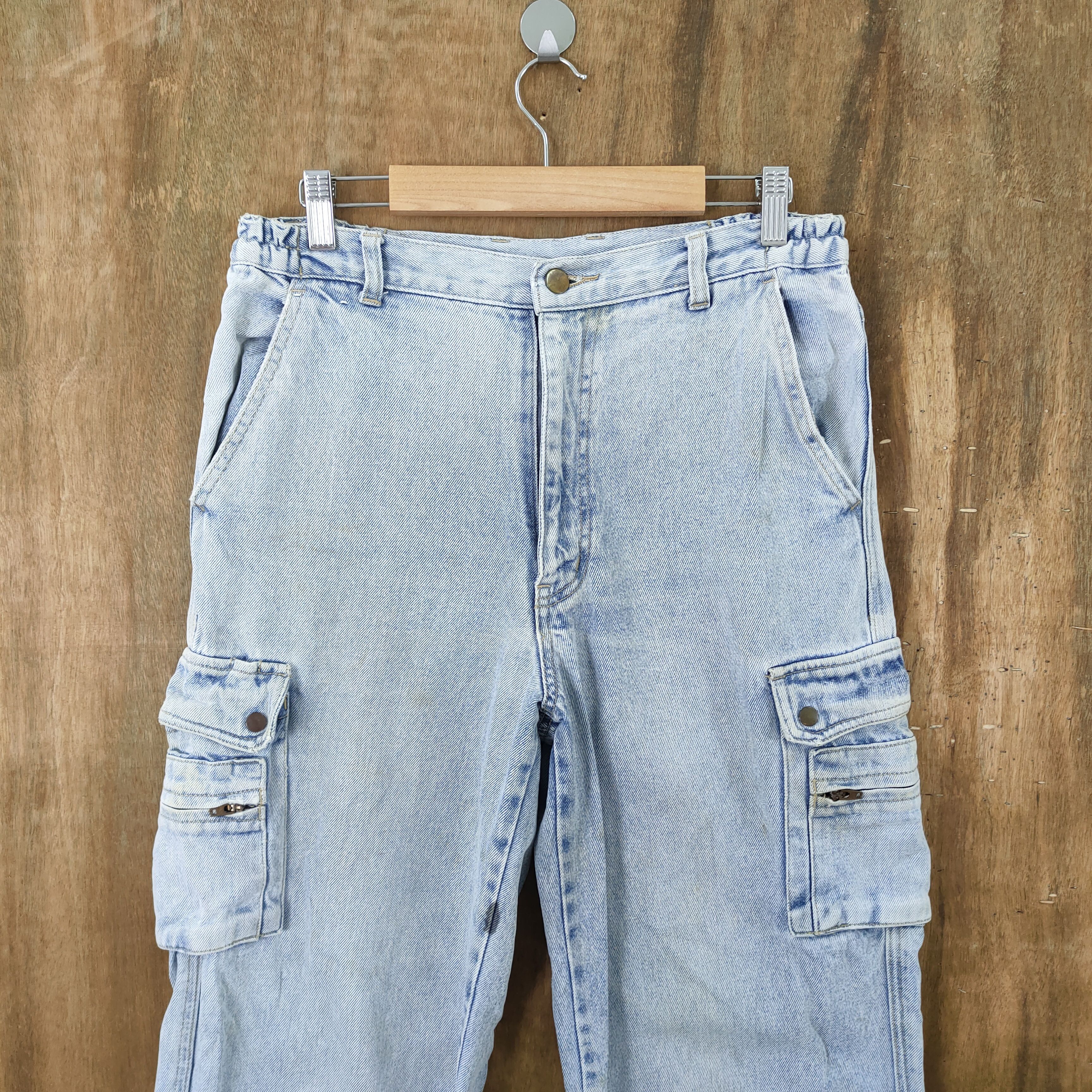 Japanese Brand × StraightFaded JAPANESE BRAND FADED LIGHT BLUE JEAN CARGO PANTS Size US 30 / EU 46 - 4 Thumbnail
