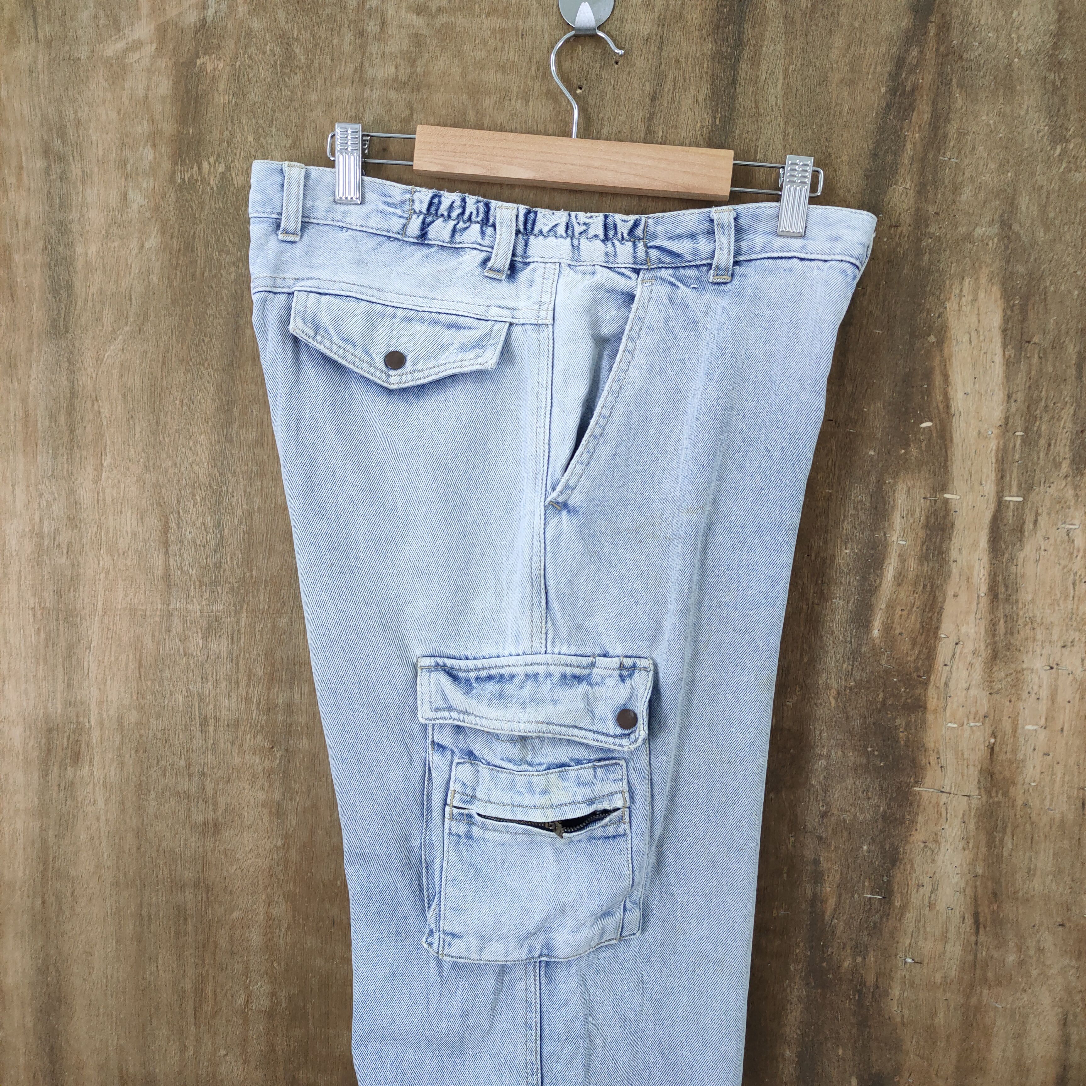Japanese Brand × StraightFaded JAPANESE BRAND FADED LIGHT BLUE JEAN CARGO PANTS Size US 30 / EU 46 - 12 Thumbnail