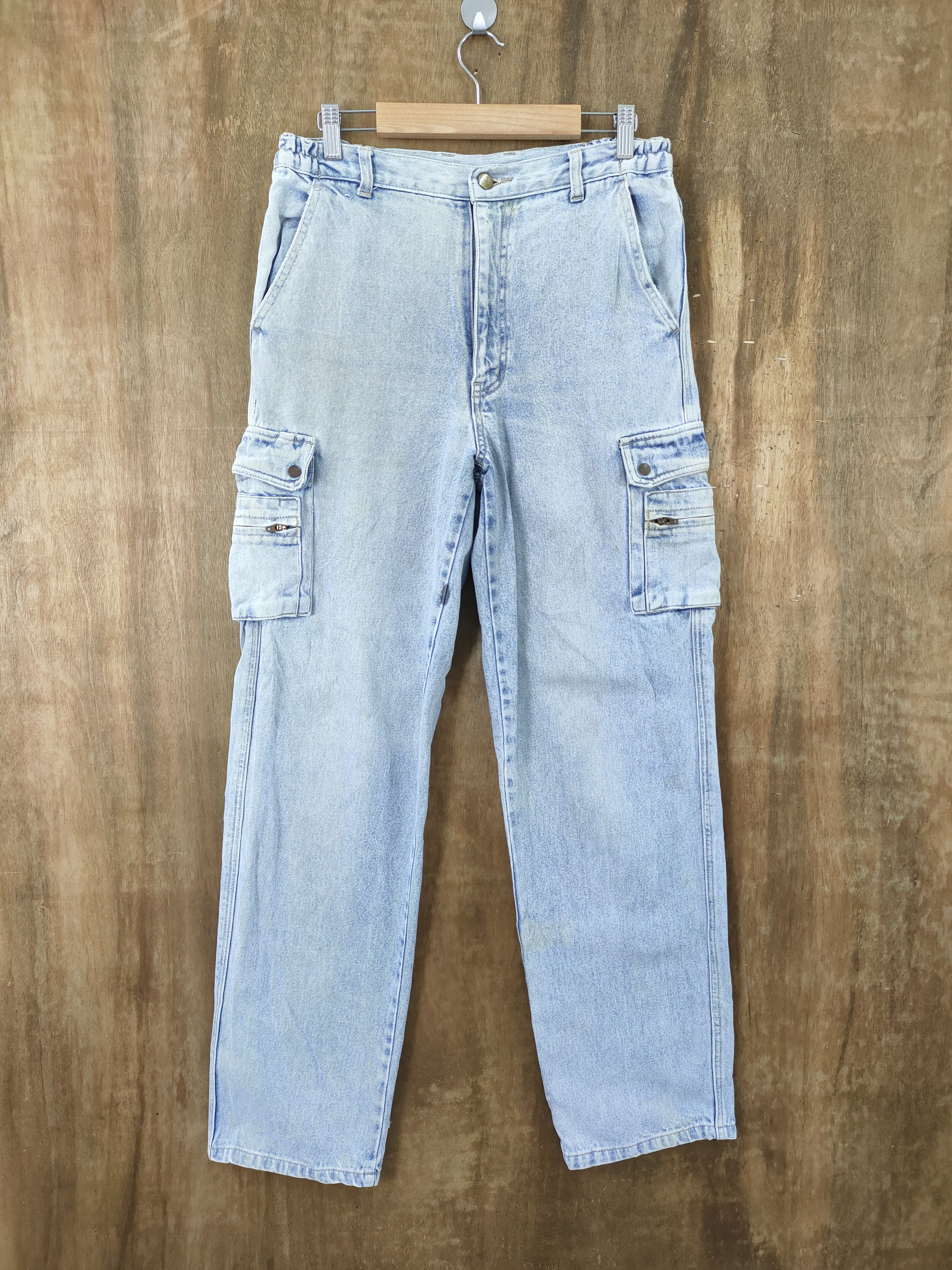 Japanese Brand × StraightFaded JAPANESE BRAND FADED LIGHT BLUE JEAN CARGO PANTS Size US 30 / EU 46 - 1 Thumbnail