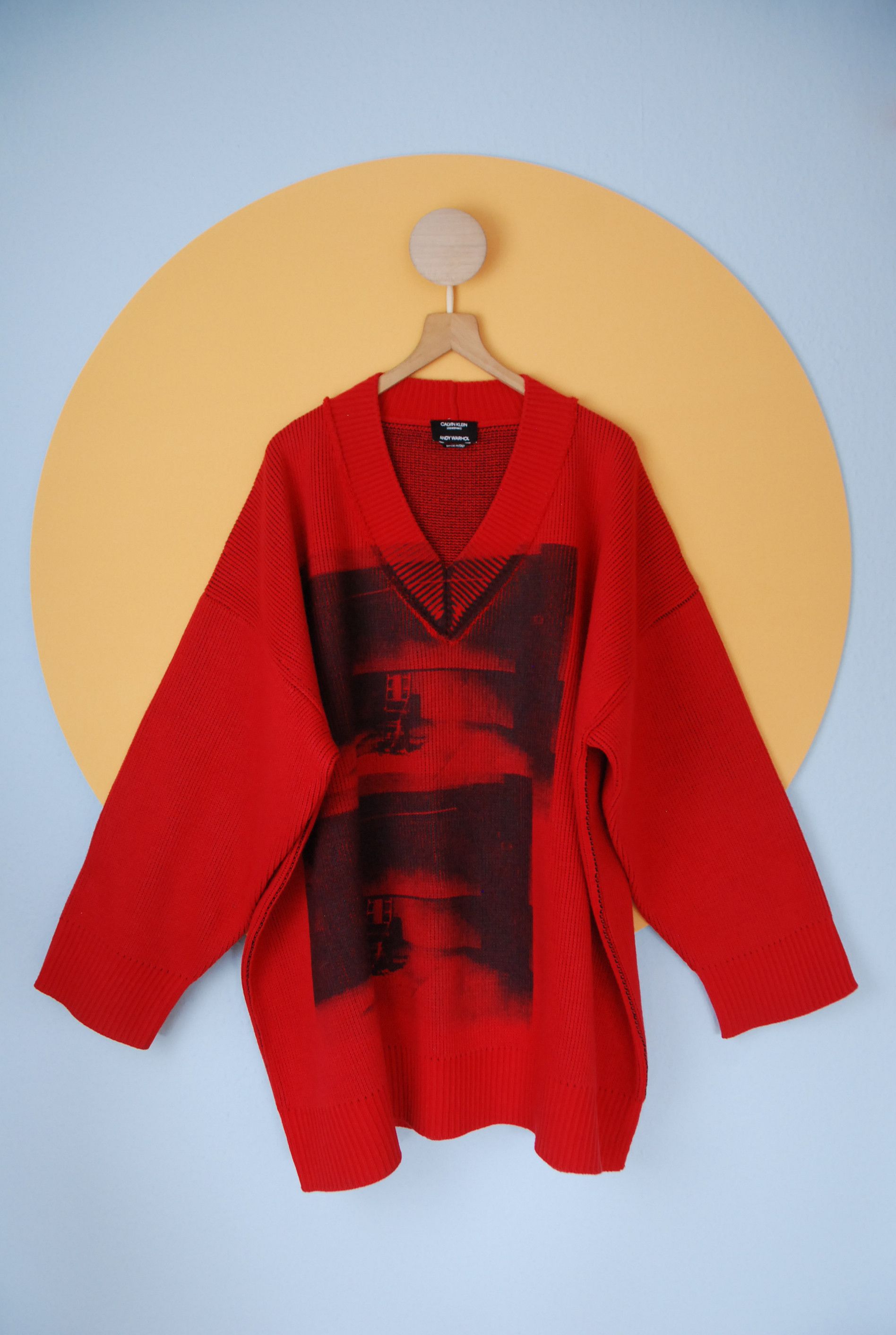 image of Calvin Klein 205W39Nyc x Raf Simons Andy Warhol Electric Chair Sweater in Red, Men's (Size XL)