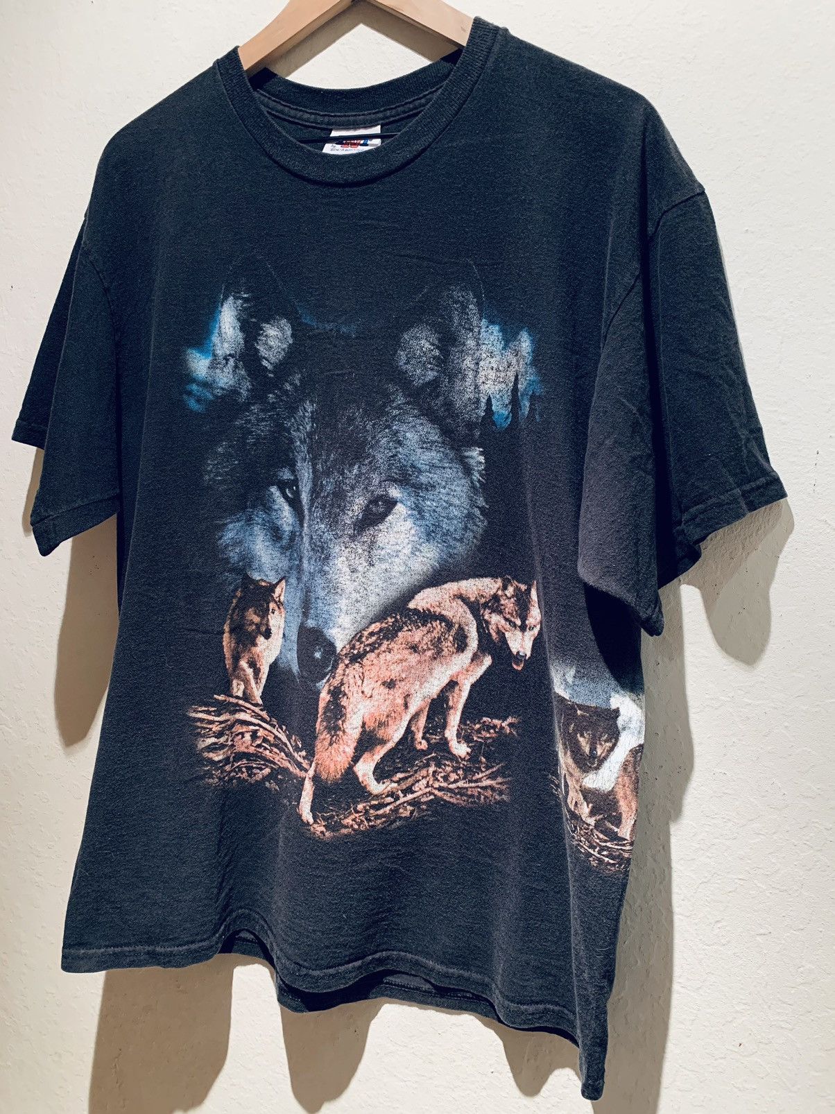 *RARE* Vintage Wolf Wolves Nature Wrap Around AOP T-Shirt XL