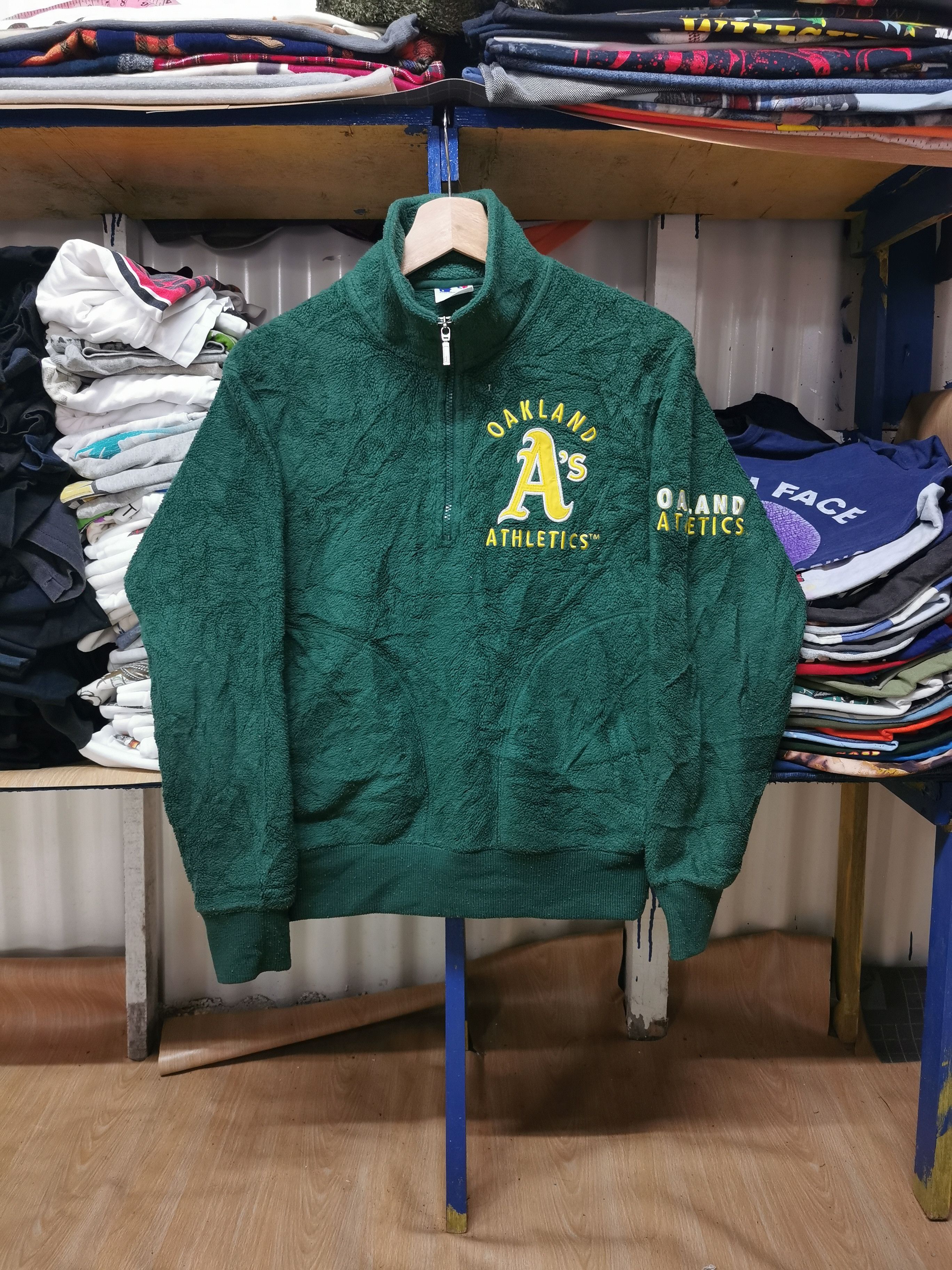 image of Mlb x Uniqlo Oakland Half Zipper Fleece Sweatshirt, Men's (Size Small)