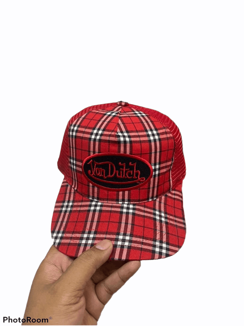 Vintage 💥 Von dutch Cassquette Avec Filet Scotland Red Trucker hat Size ONE SIZE - 1 Thumbnail
