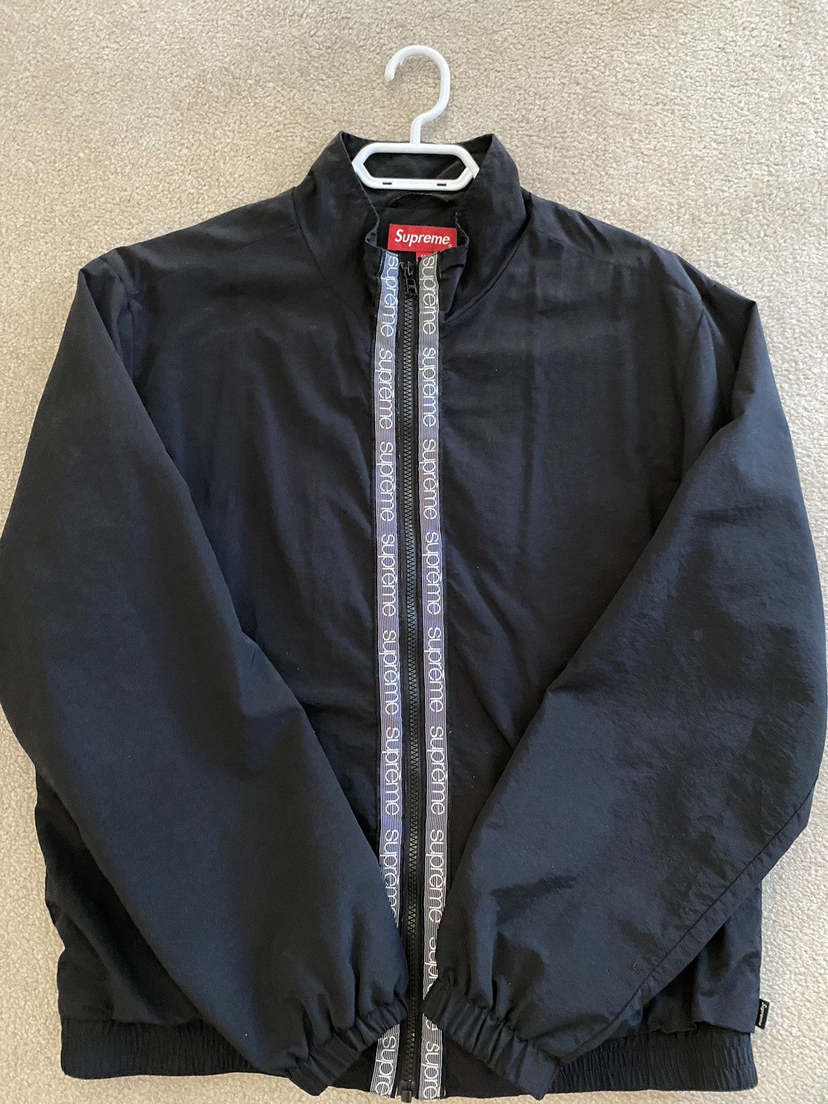 image of Supreme Classic Logo Taping Track Jacket in Black, Men's (Size Medium)