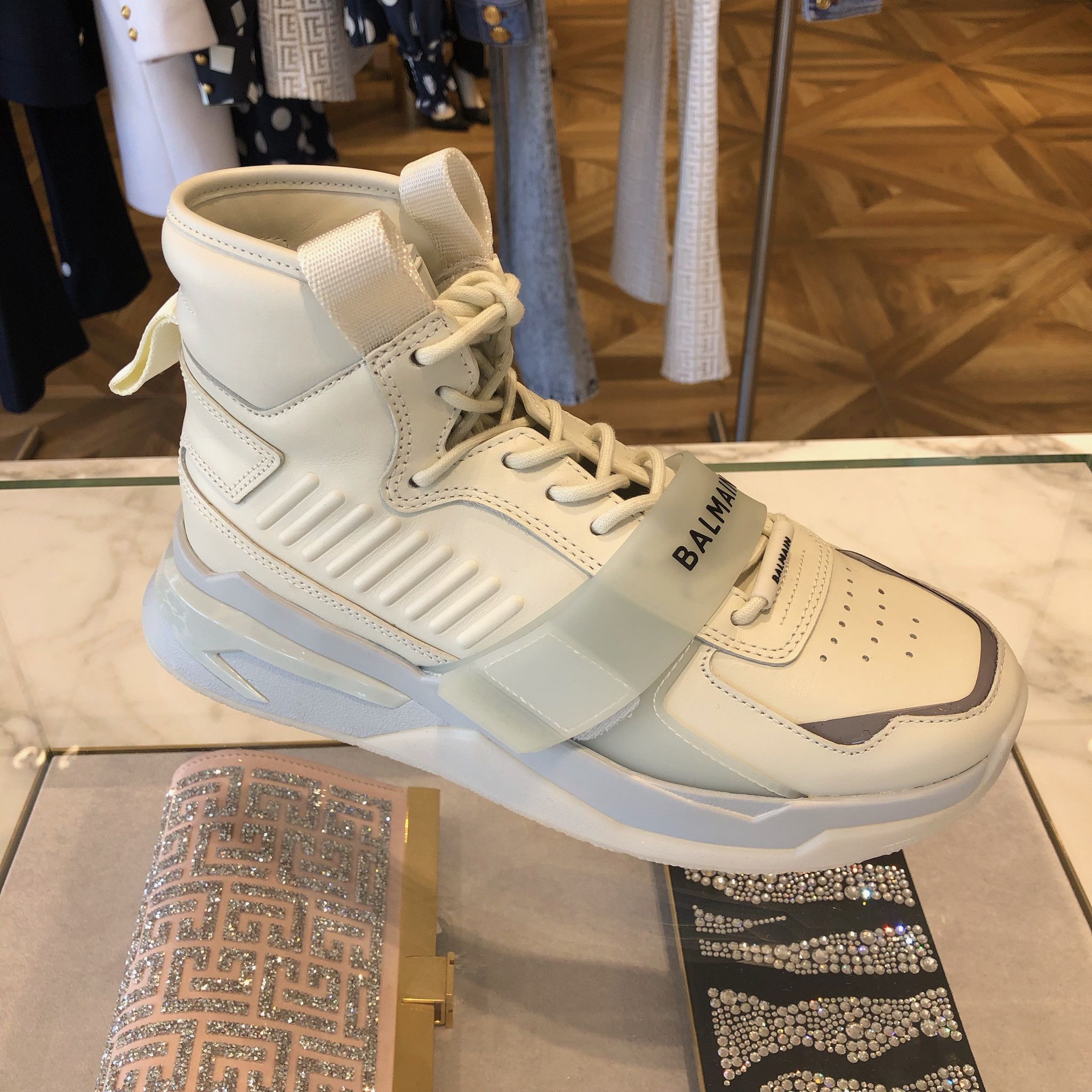 image of Balmain Sneakers B Ball Strap - Calfskin In Beige Color, Men's (Size 9)