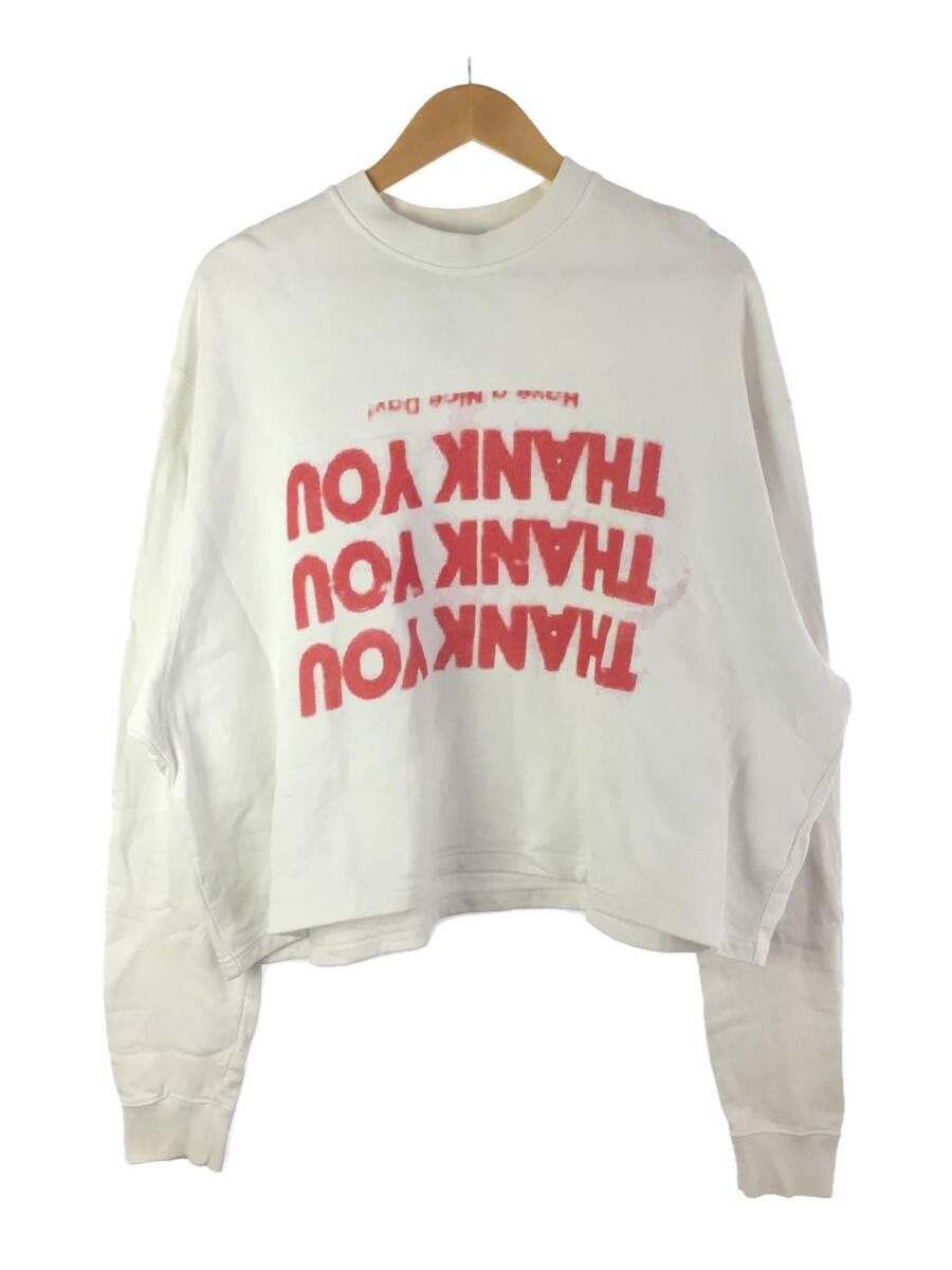 image of Raf Simons Cropped Boxy "thank You" Sweatshirt in White, Men's (Size Small)