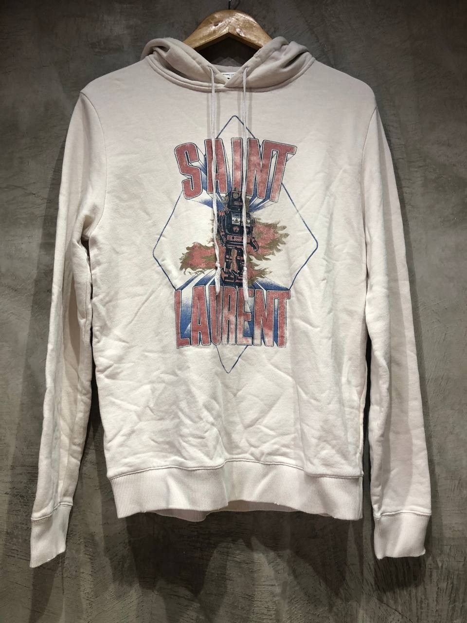 image of Saint Laurent Paris Robot Hoodie in White, Men's (Size Medium)