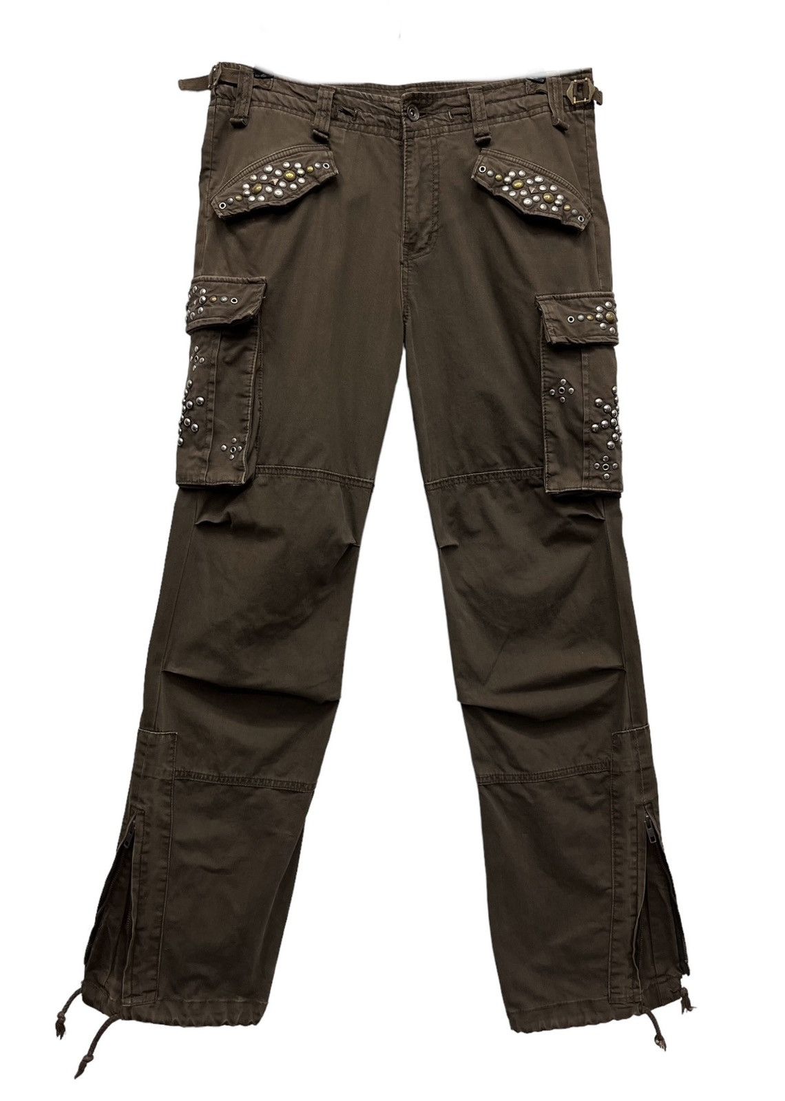 Japanese Brand JAPAN'S Drawstring Brown Studded Flap Zipper Leg Cargo Size US 41 - 6 Thumbnail