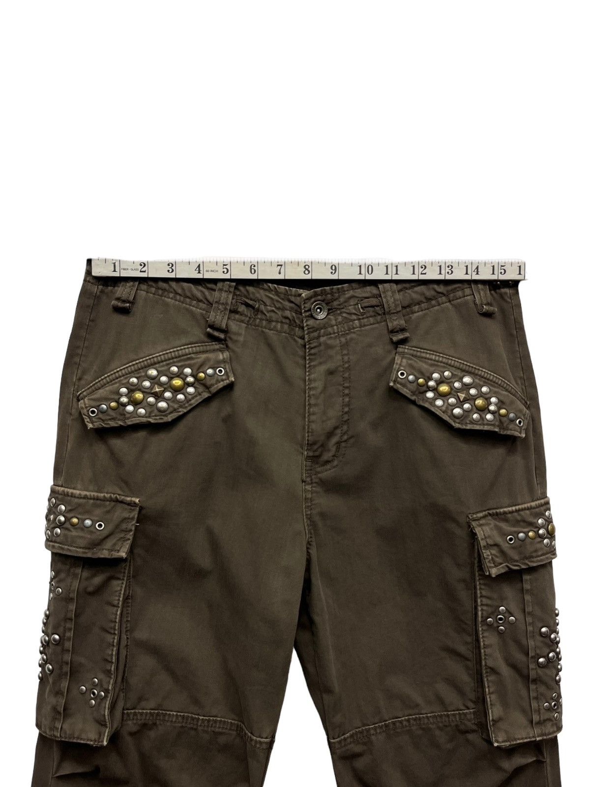 Japanese Brand JAPAN'S Drawstring Brown Studded Flap Zipper Leg Cargo Size US 41 - 11 Thumbnail