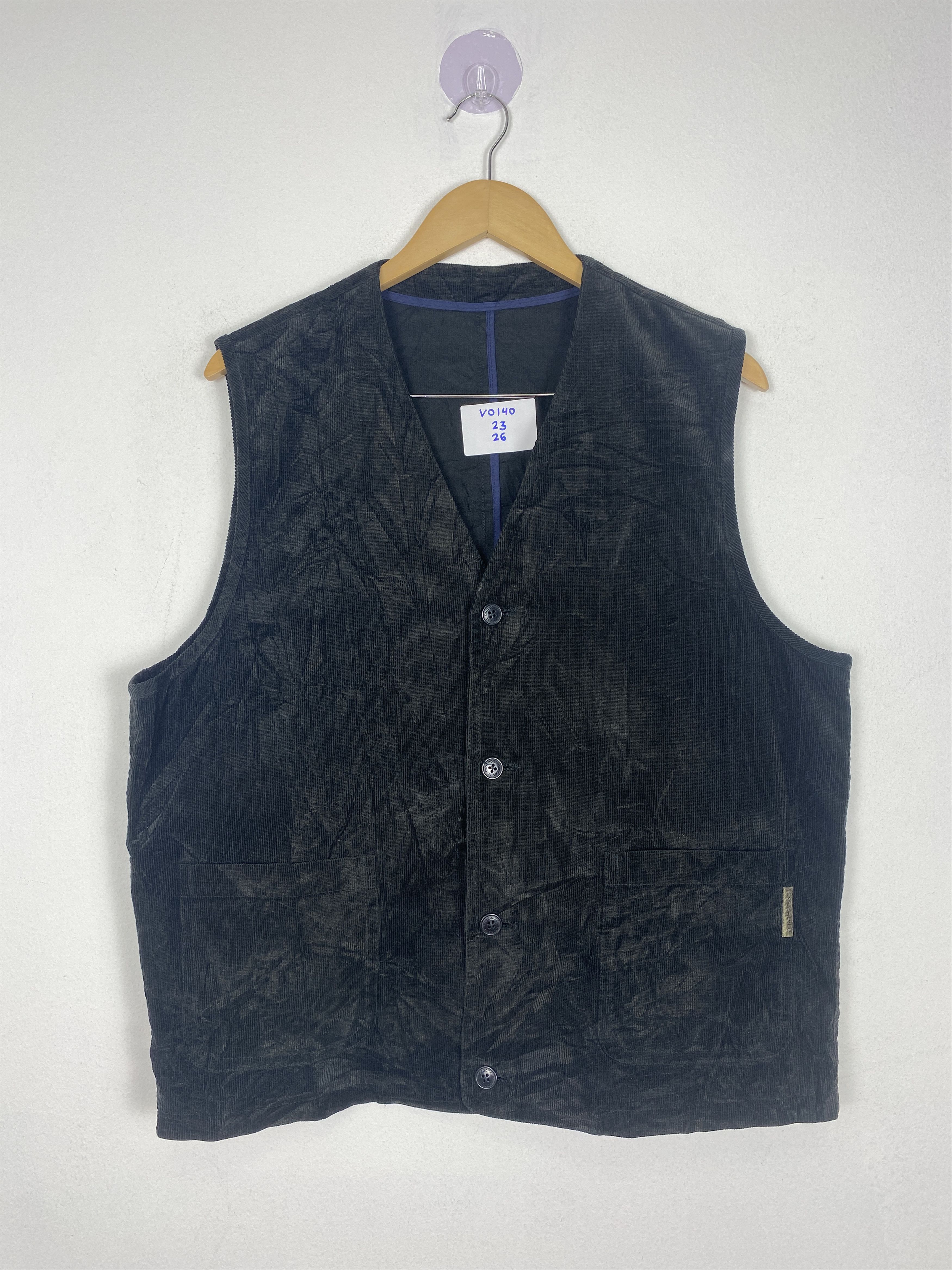 image of Vintage Crocodile Corduroy Plain Black Vest, Men's (Size Small)