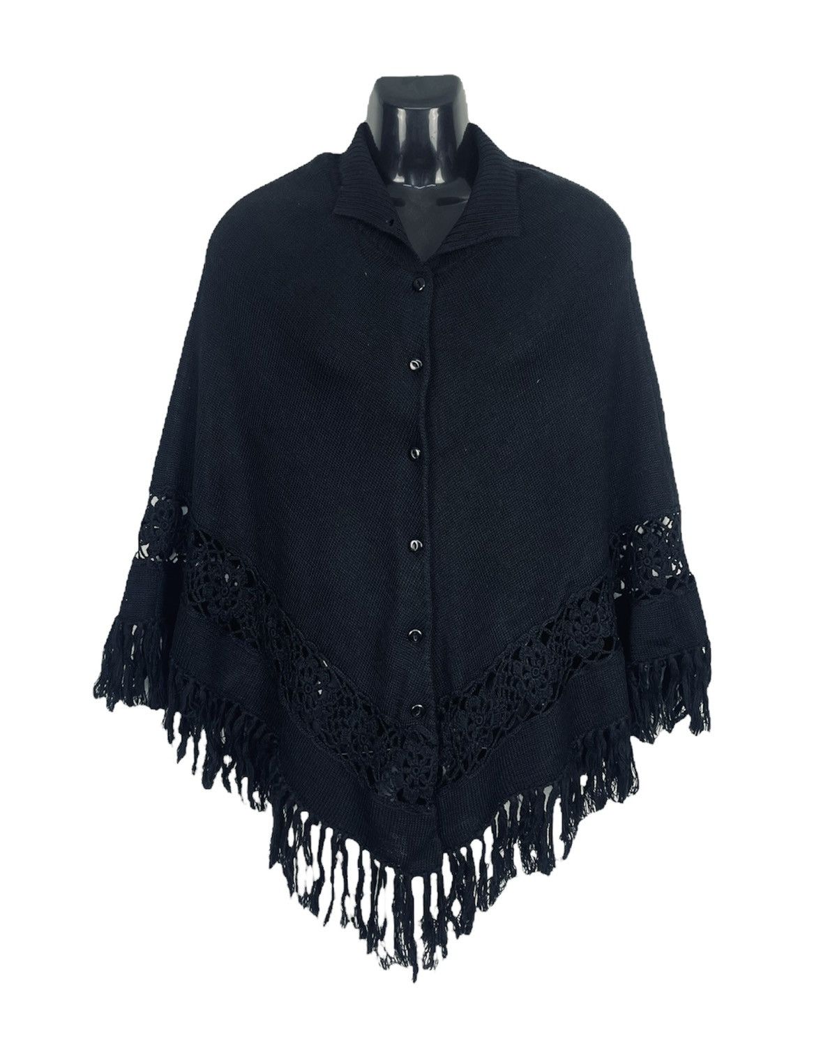 Handmade × Vintage VINTAGE FRINGE PONCHO 90s CAPE CARDIGAN Size M / US 6-8 / IT 42-44 - 1 Thumbnail
