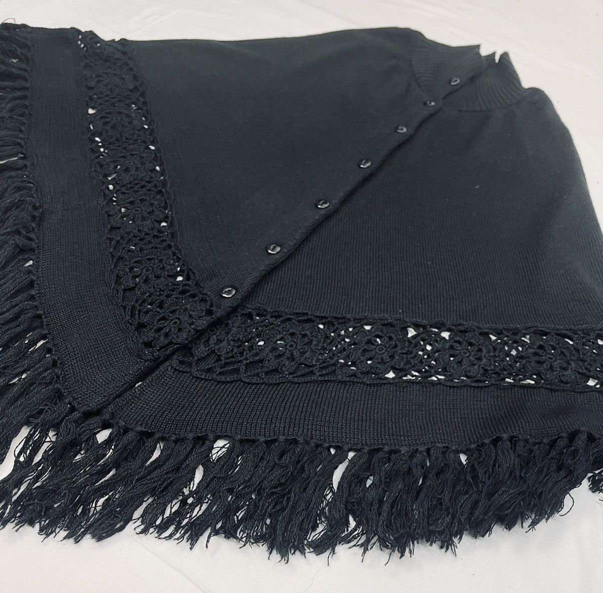 Handmade × Vintage VINTAGE FRINGE PONCHO 90s CAPE CARDIGAN Size M / US 6-8 / IT 42-44 - 9 Thumbnail