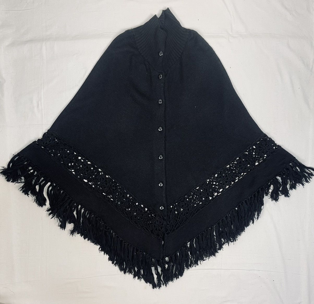 Handmade × Vintage VINTAGE FRINGE PONCHO 90s CAPE CARDIGAN Size M / US 6-8 / IT 42-44 - 8 Thumbnail